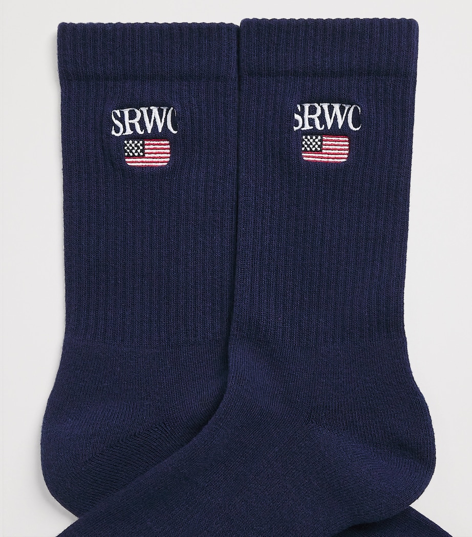 Cotton-Blend Embroidered Socks 3981 DRK NV/WHT/RUBY Image 2