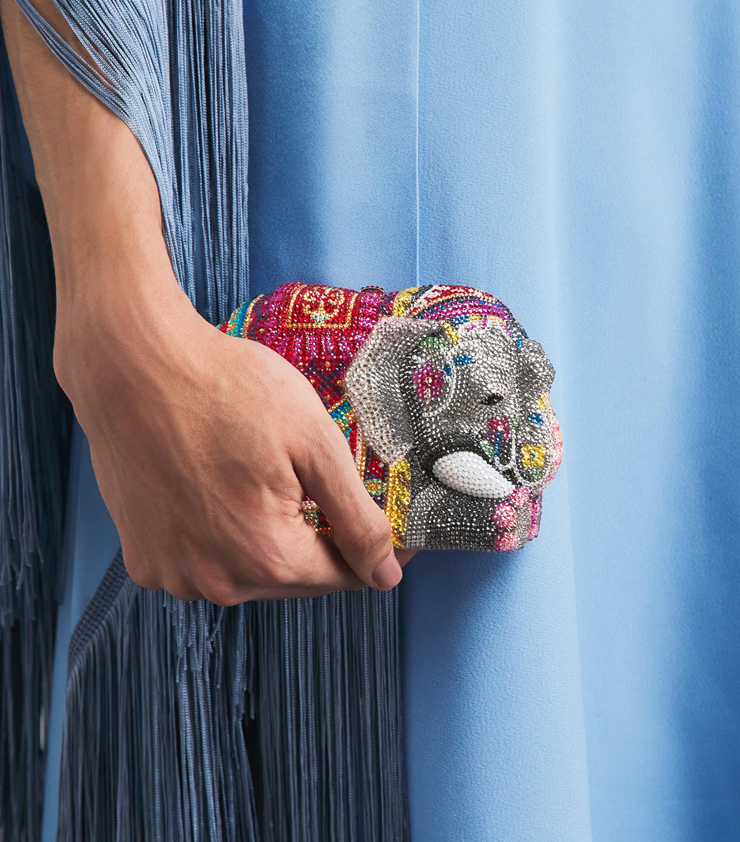 Judith Leiber Embellished Elephant Clutch Bag Silver Multi Image 2