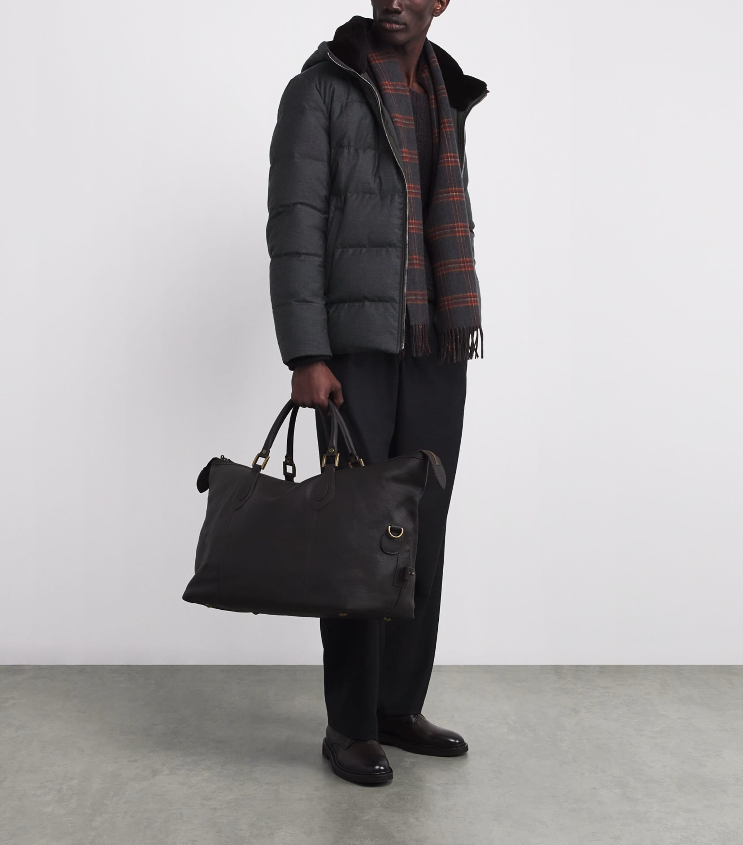 Wool-Silk Mink-Trim Puffer Jacket B0232 ANTHRACITE/MHO Image 2