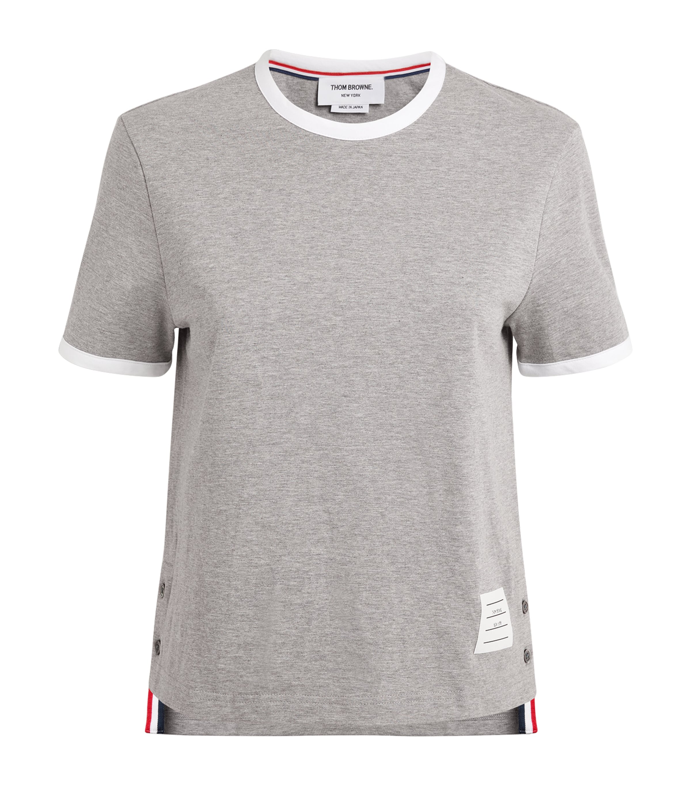 Thom Browne Rwb-stripe Logo-patch T-shirt In Grey
