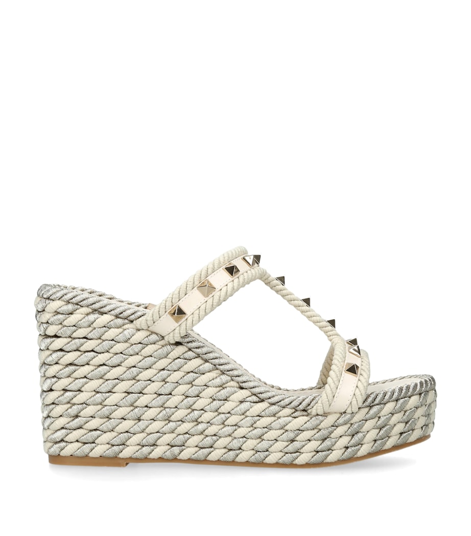 Valentino Garavani Leather Rockstud Wedge Sandals 90 Bone Image 1