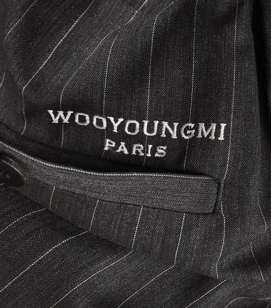 Wooyoungmi Mens Wool-Blend Pinstripe Wide-Leg Trousers Grey Image 6