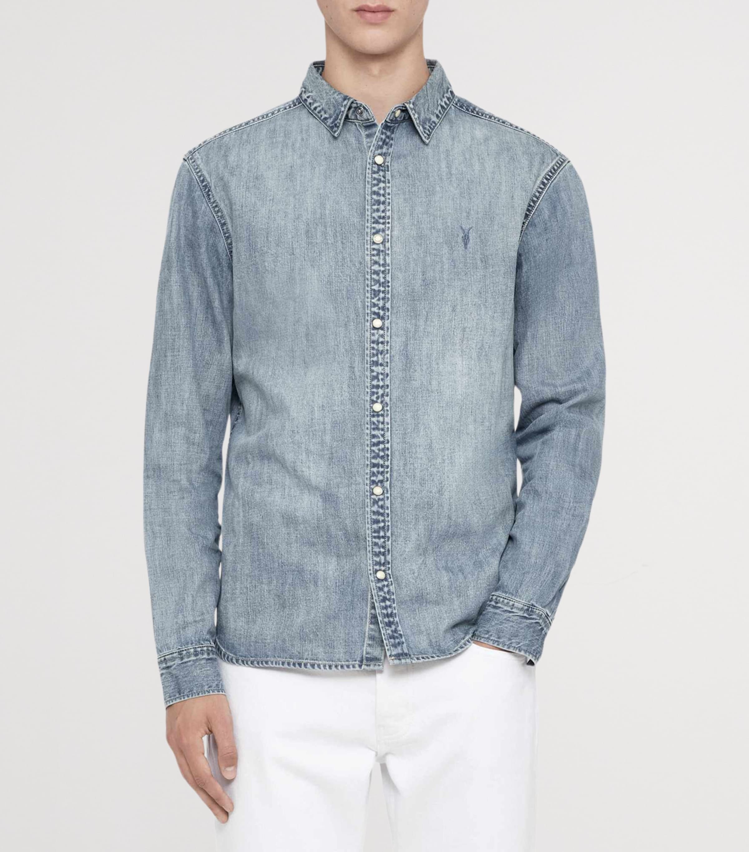 AllSaints Mens Denim Gleason Shirt Light Indigo Image 3