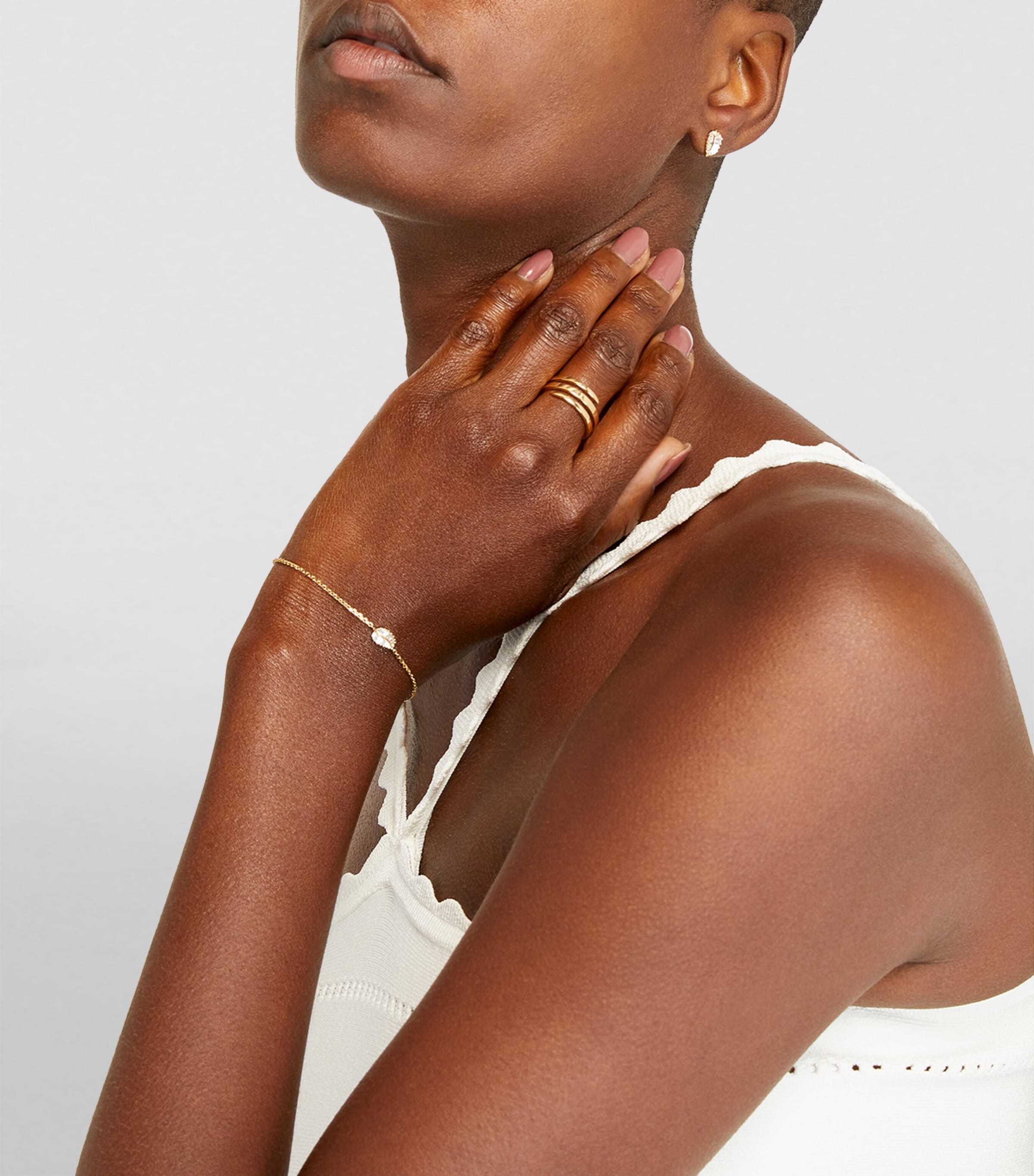 Yellow Gold and Diamond Palm Leaf Stud Earrings YELLOW GOLD Image 4