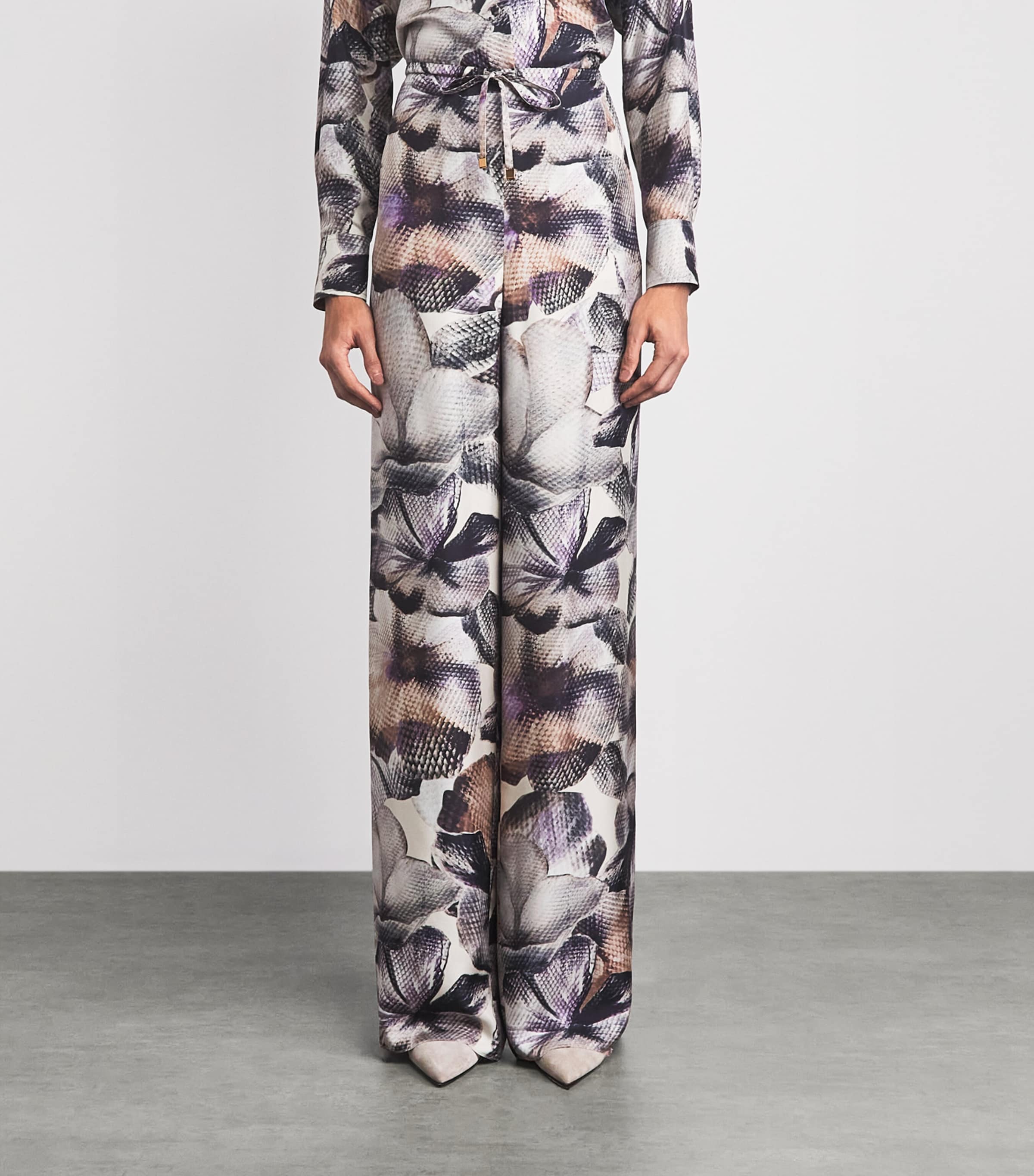 Agnona Womens Silk Printed Wide-Leg Trousers Mauve Image 4