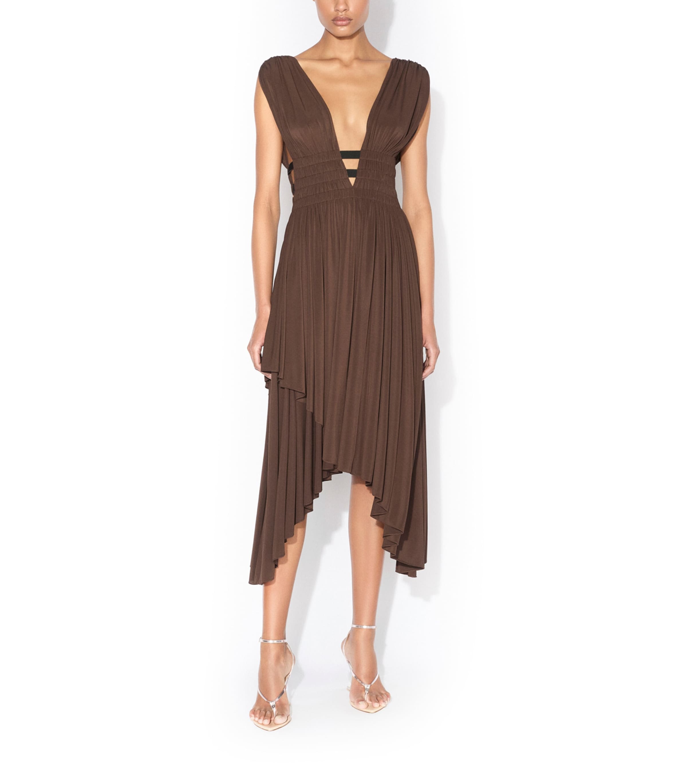Alaïa Womens High-Low Midi Dress Chocolat Image 2