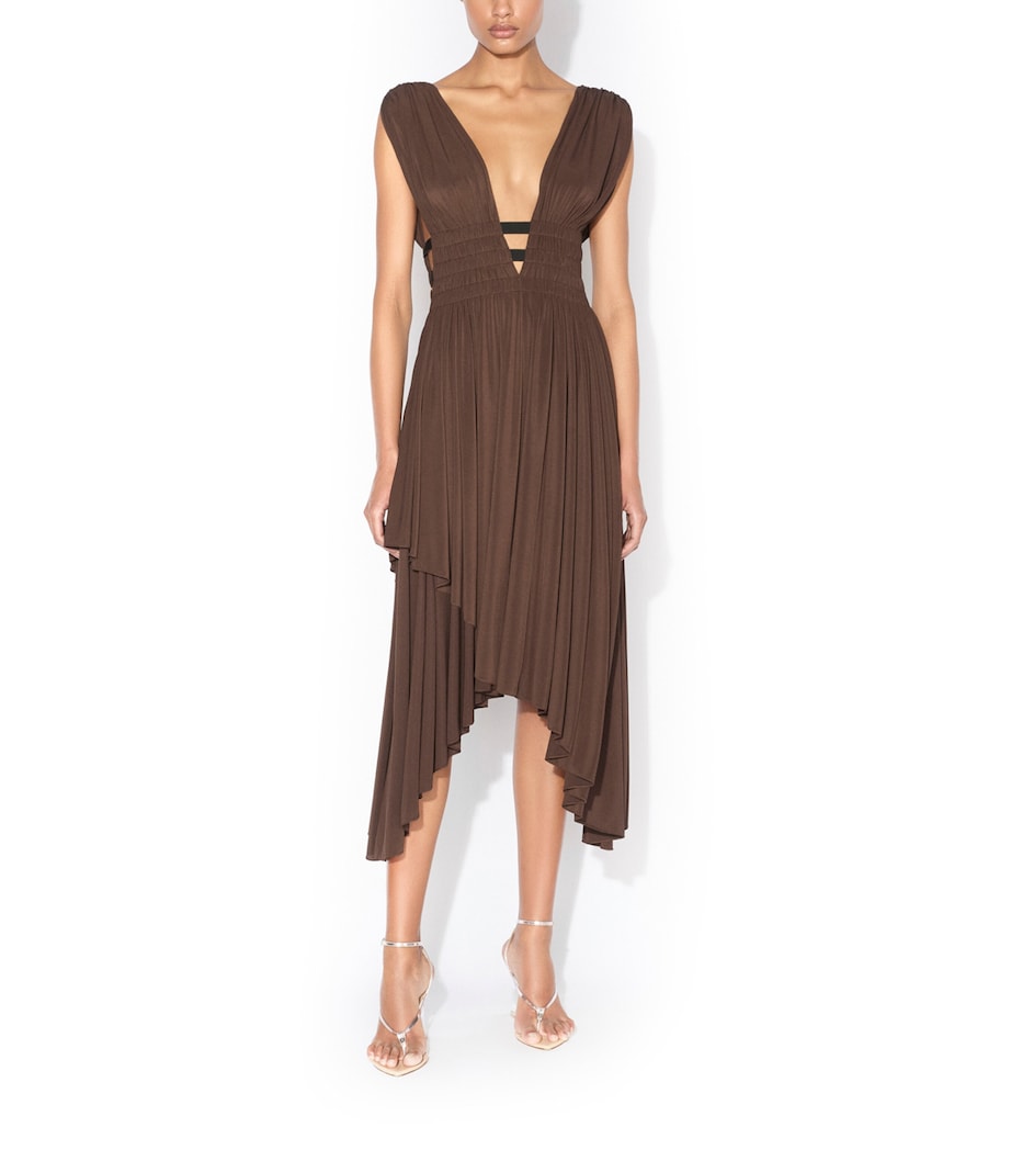 Alaïa Womens High-Low Midi Dress Chocolat Image 2