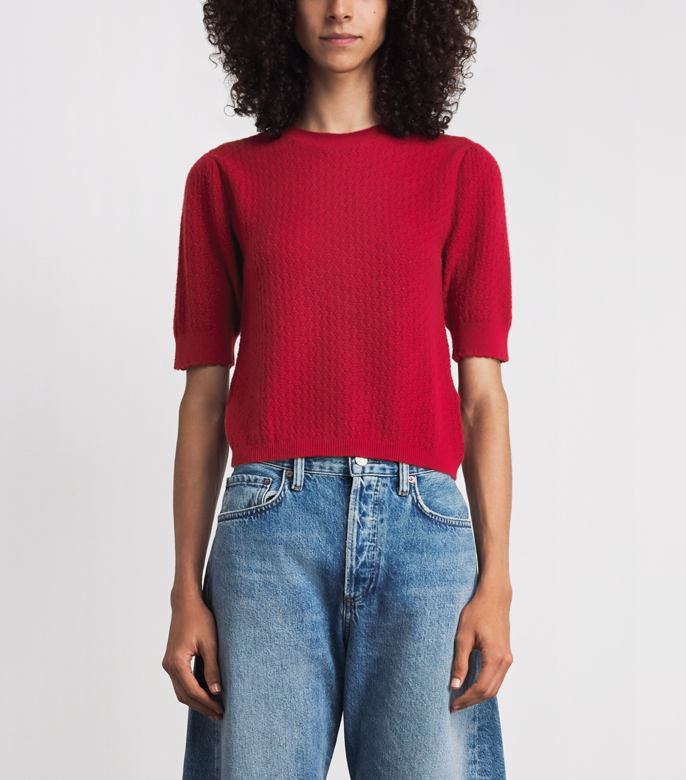 FRAME Womens Cashmere Pointelle The Gathered Honeycomb Sweater Paprika Image 4