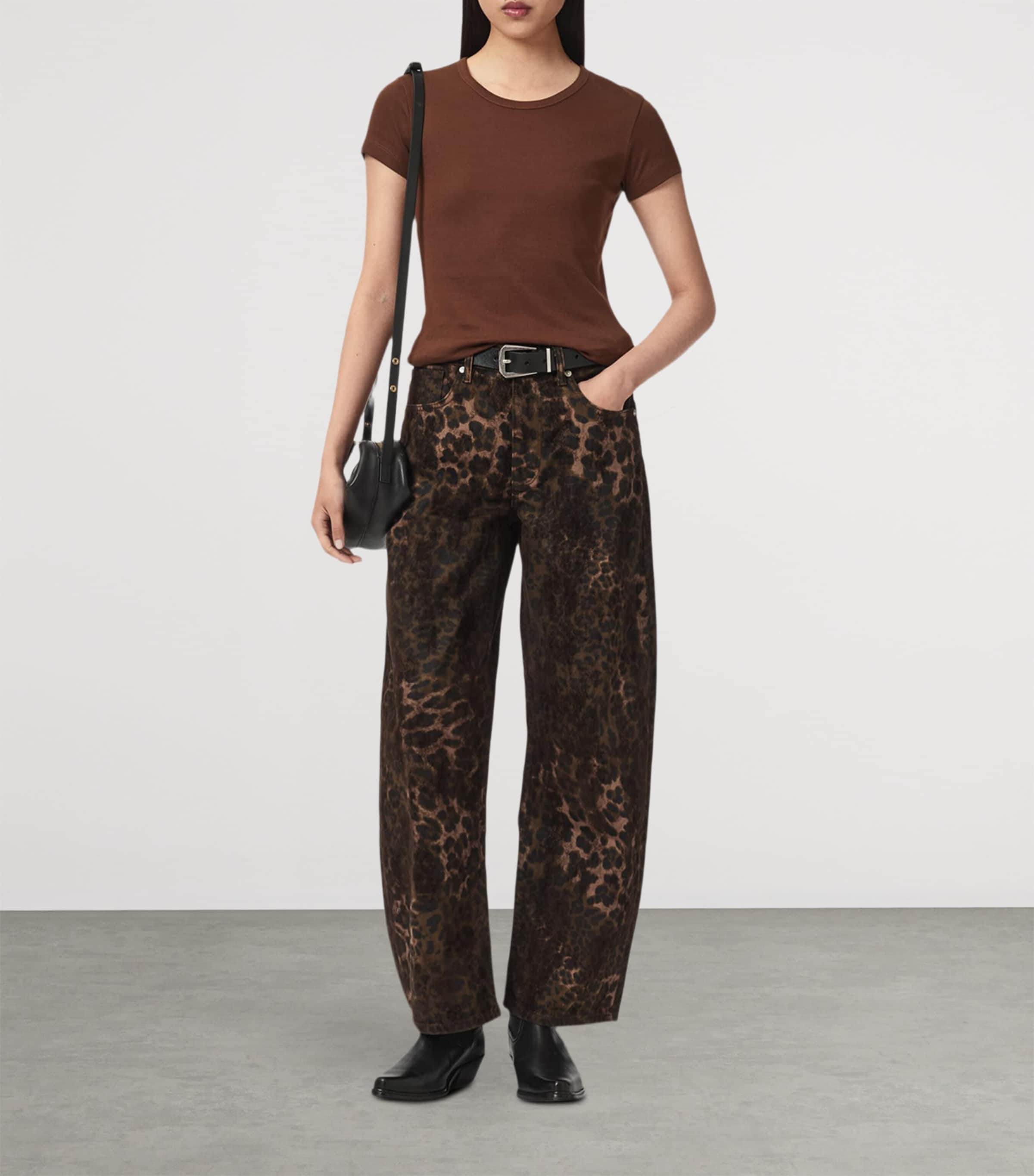 AllSaints Womens Leopard Print Sadie Barrel-Leg Jeans Leppo Brown Image 3