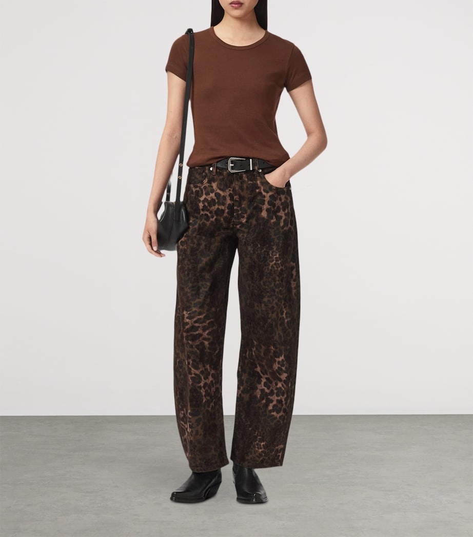 AllSaints Womens Leopard Print Sadie Barrel-Leg Jeans Leppo Brown Image 3