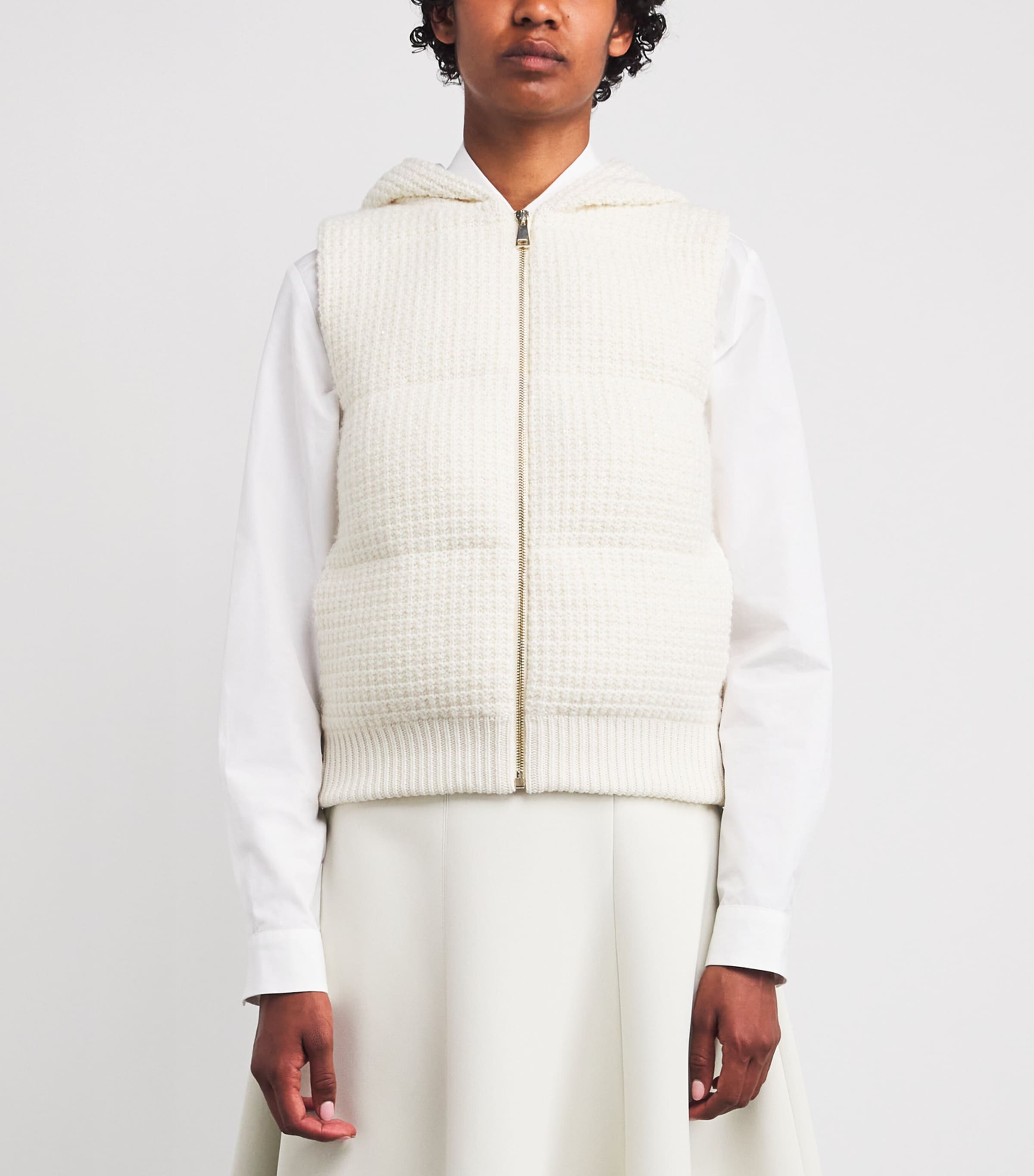 Wool-Silk-Cashmere-Blend Hooded Gilet 0142 BIANCO Image 3