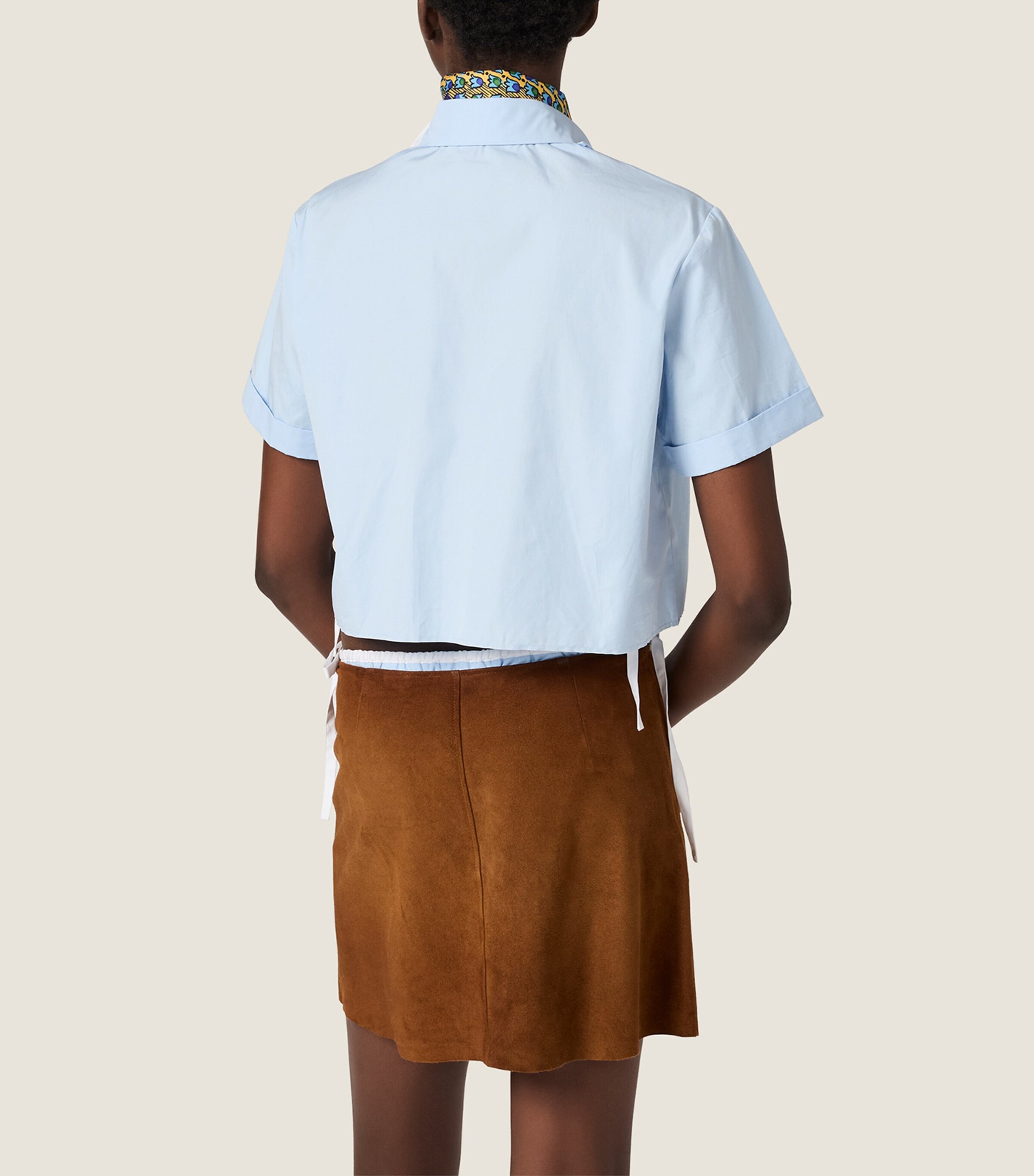 Miu Miu Womens Ruffled Short Sleeve Shirt Light Blue Image 3