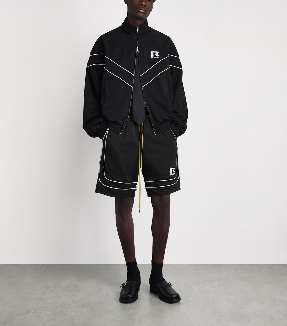 Rhude Mens Mesh Basketball Shorts Black / White Image 2