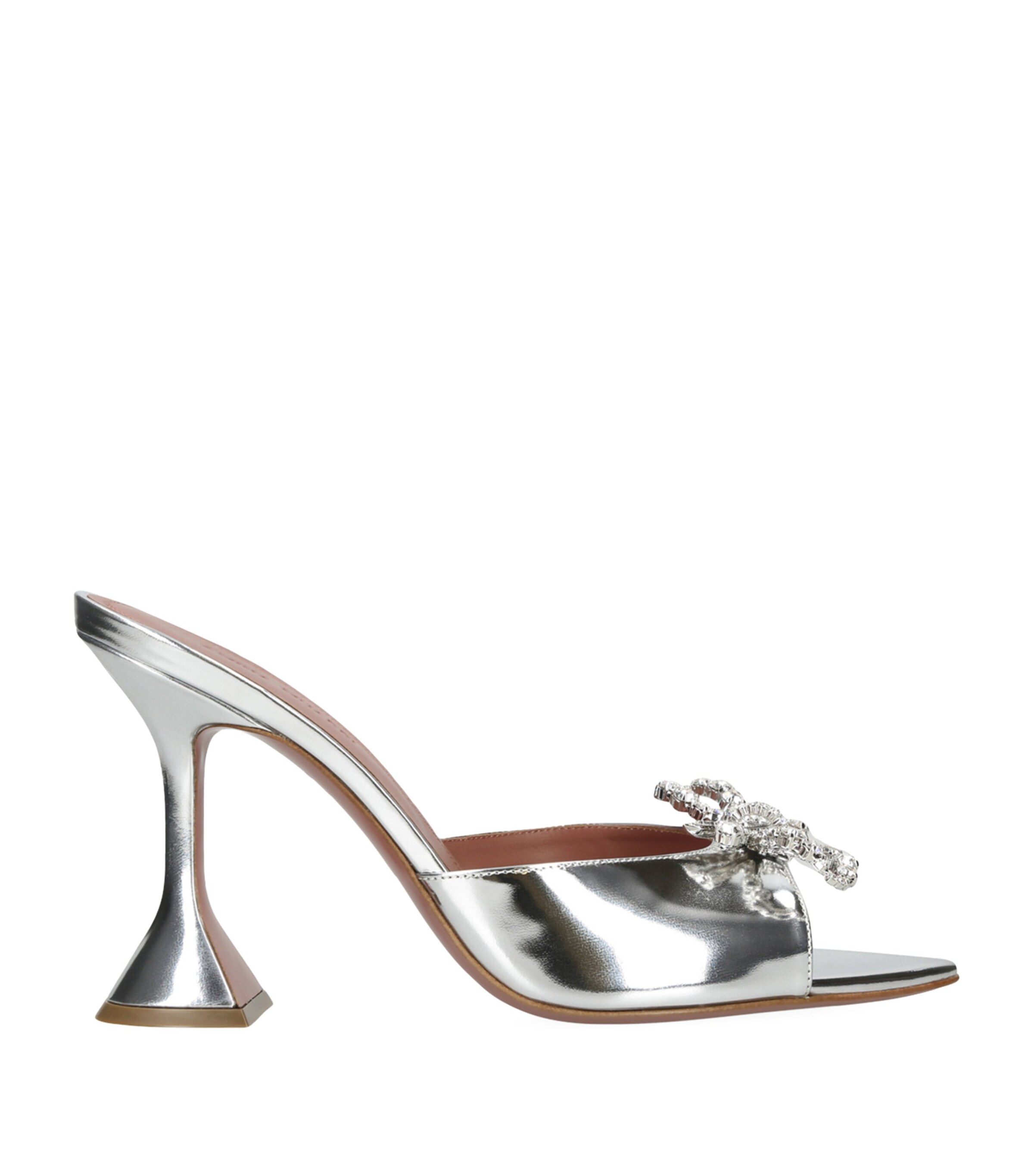 Amina Muaddi Leather Embellished Rosie Mules 95 Silver Image 1