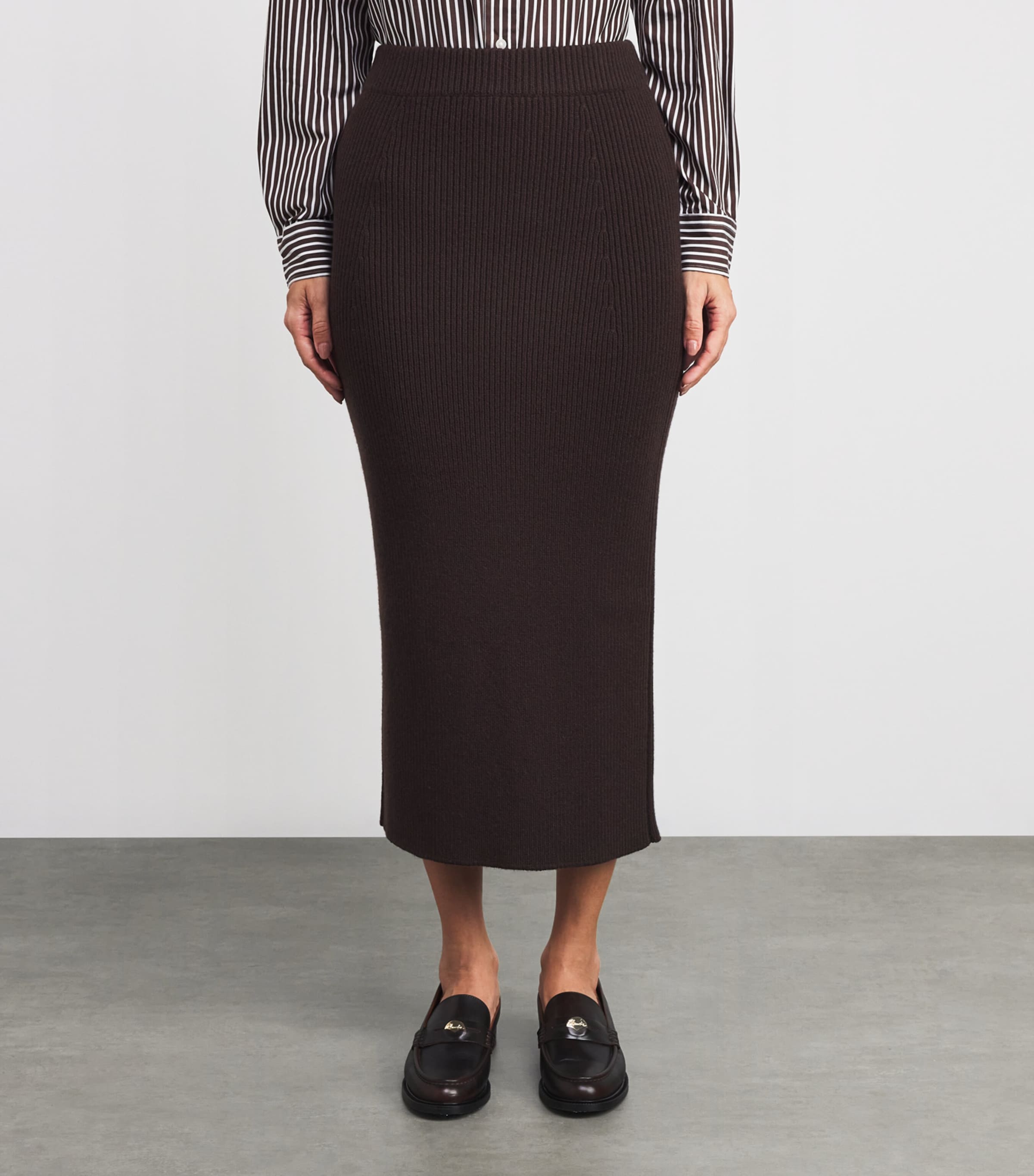 Cashmere-Blend Ribbed Midi Skirt SB7290 MOLASSES Image 3