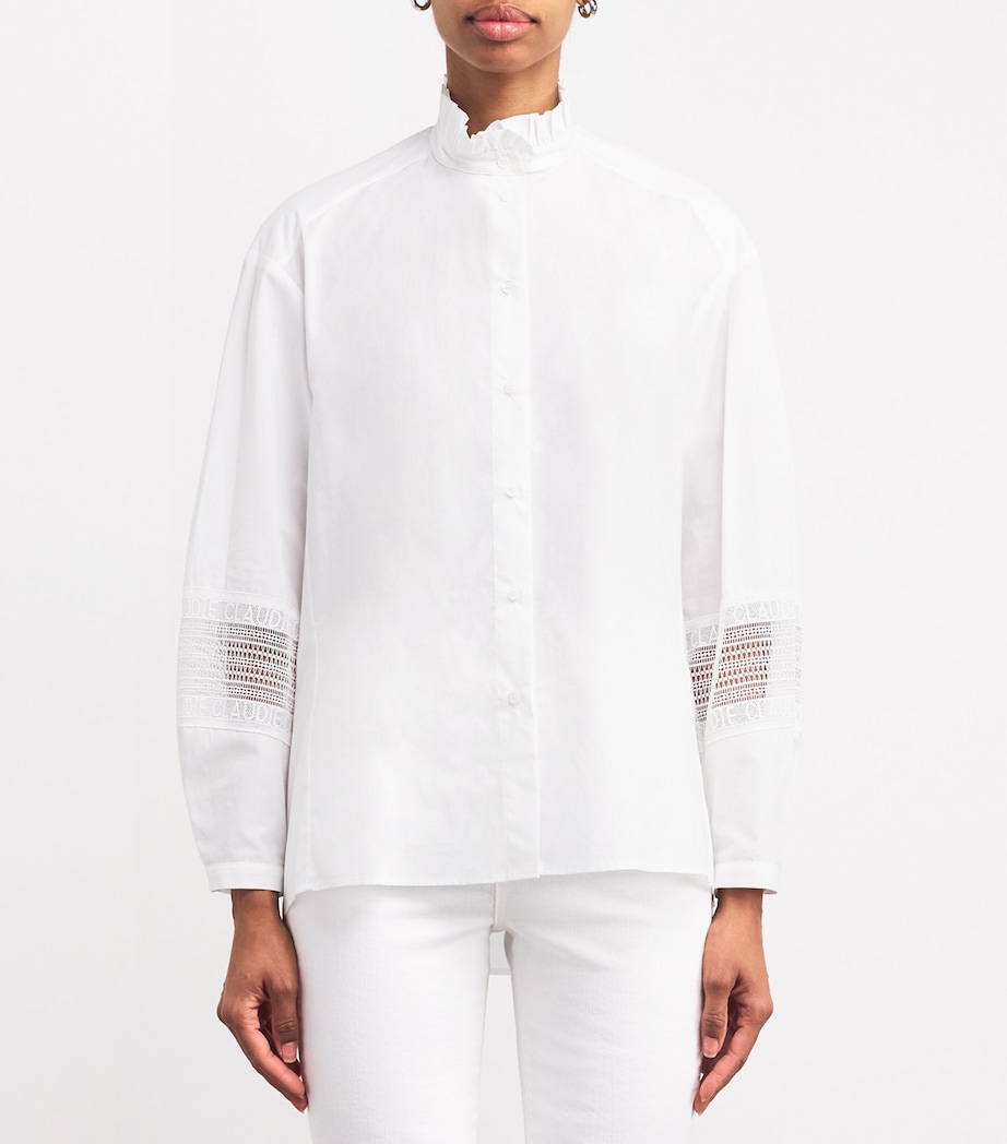 Claudie Pierlot Womens Cotton Broderie Anglaise-Trim Shirt White Image 3