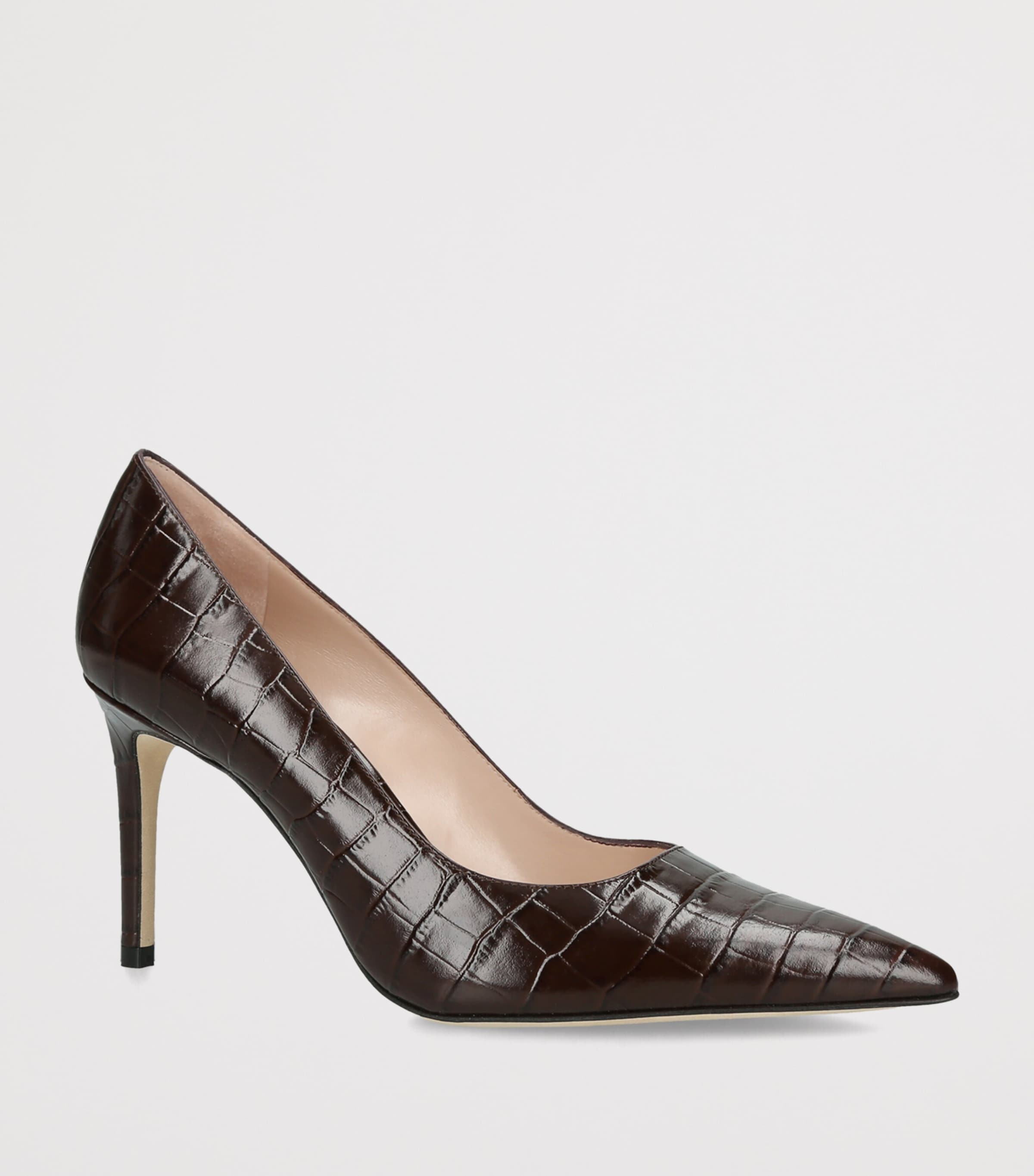 Stuart Weitzman Croc-Embossed Leather Stuart Power Pumps 85 Dark Brown Image 2