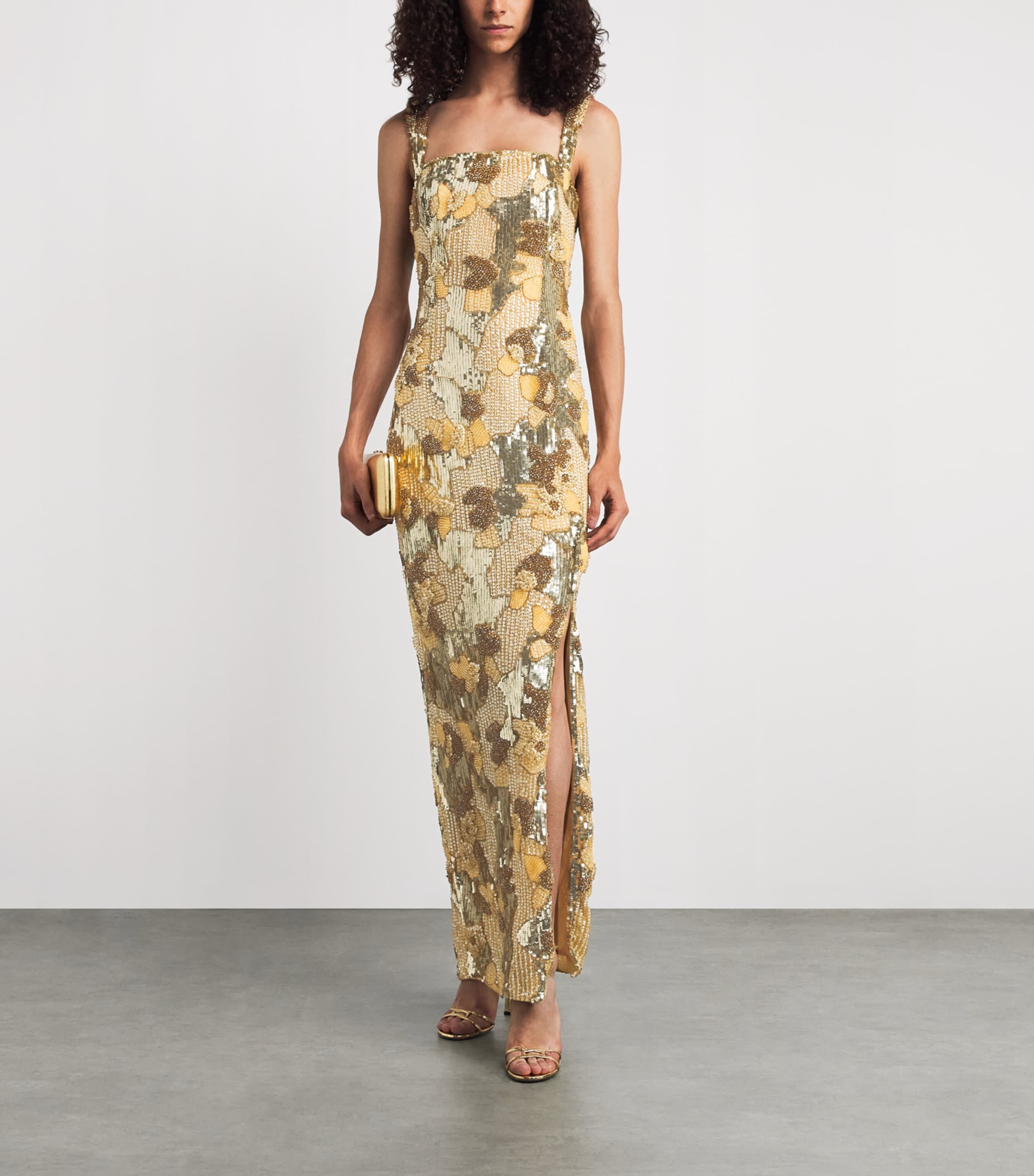 Rachel Gilbert Womens Embellished Elyse Maxi Dress Gold Image 2