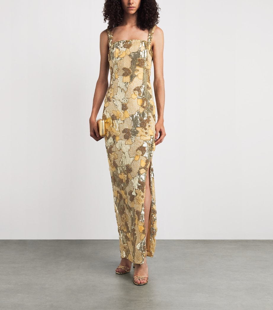 Rachel Gilbert Womens Embellished Elyse Maxi Dress Gold Image 2