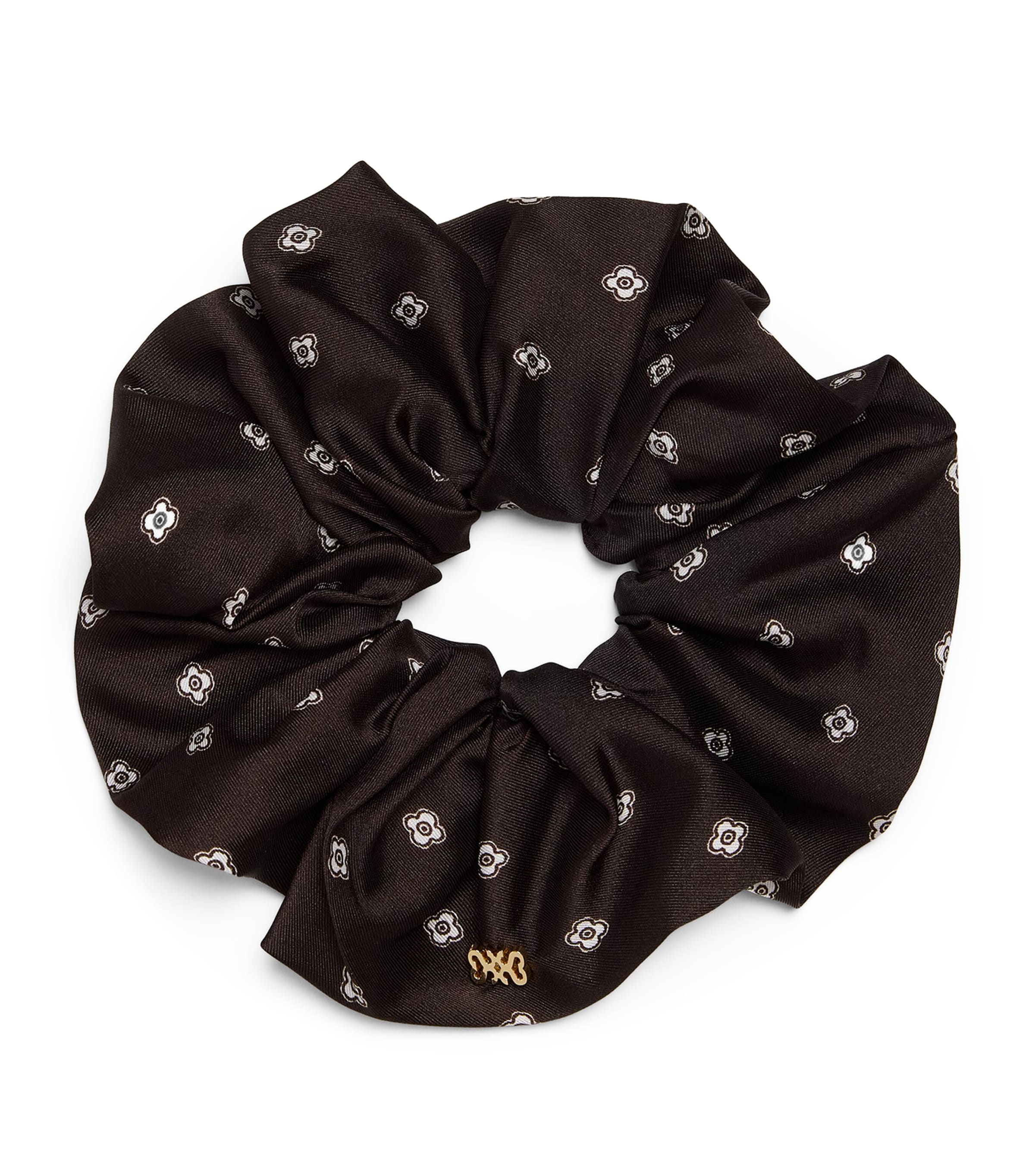 Satin Scarf Print Scrunchie BROWN / WHITE Image 1