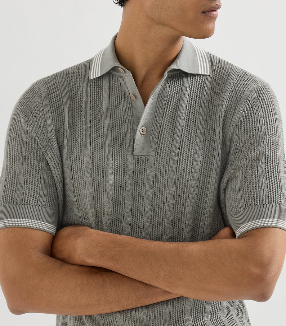 Brunello Cucinelli Mens Cotton Rib-Knit Polo Shirt Image 6