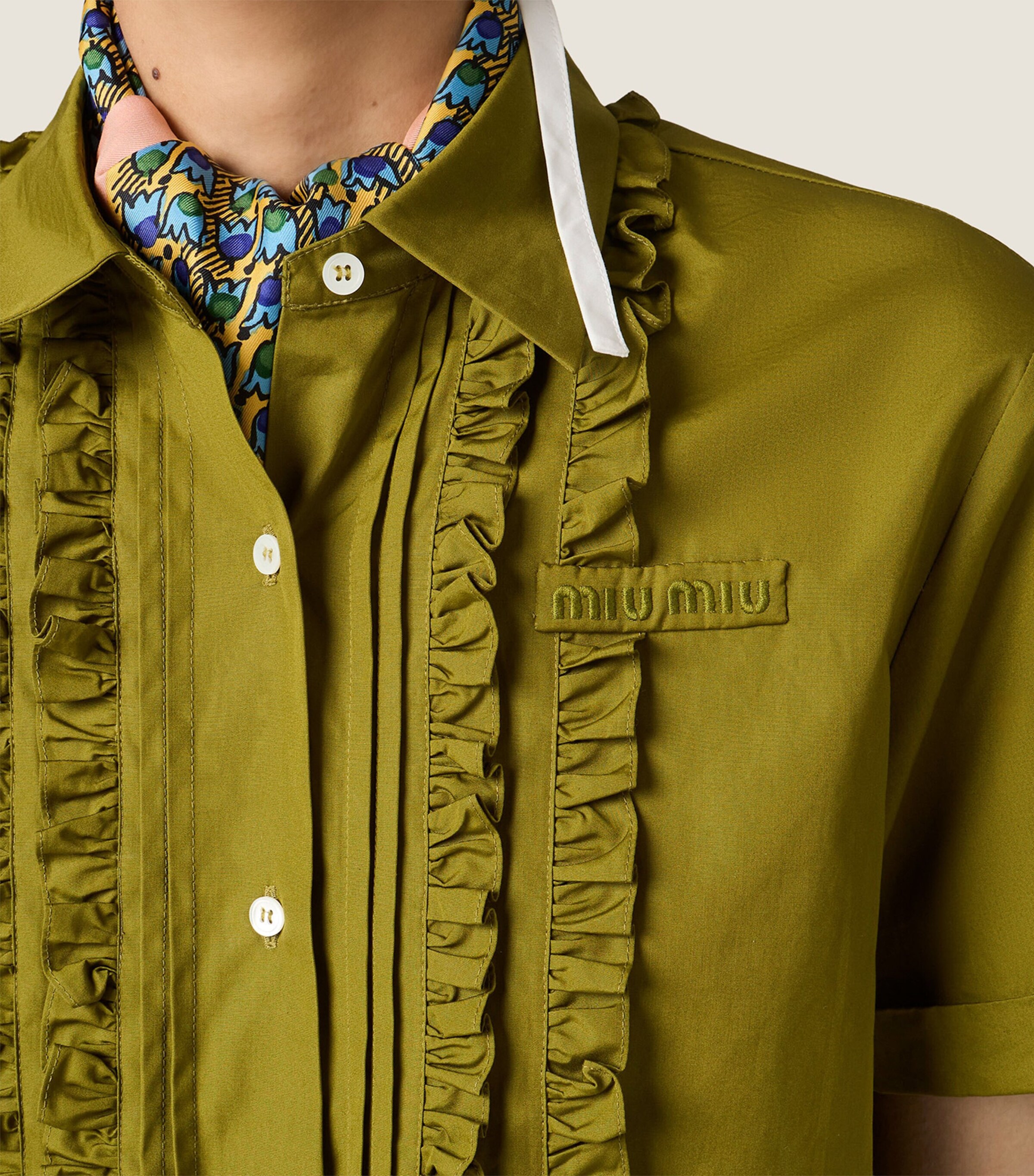 Miu Miu Womens Ruffled Short Sleeve Shirt Green Image 4