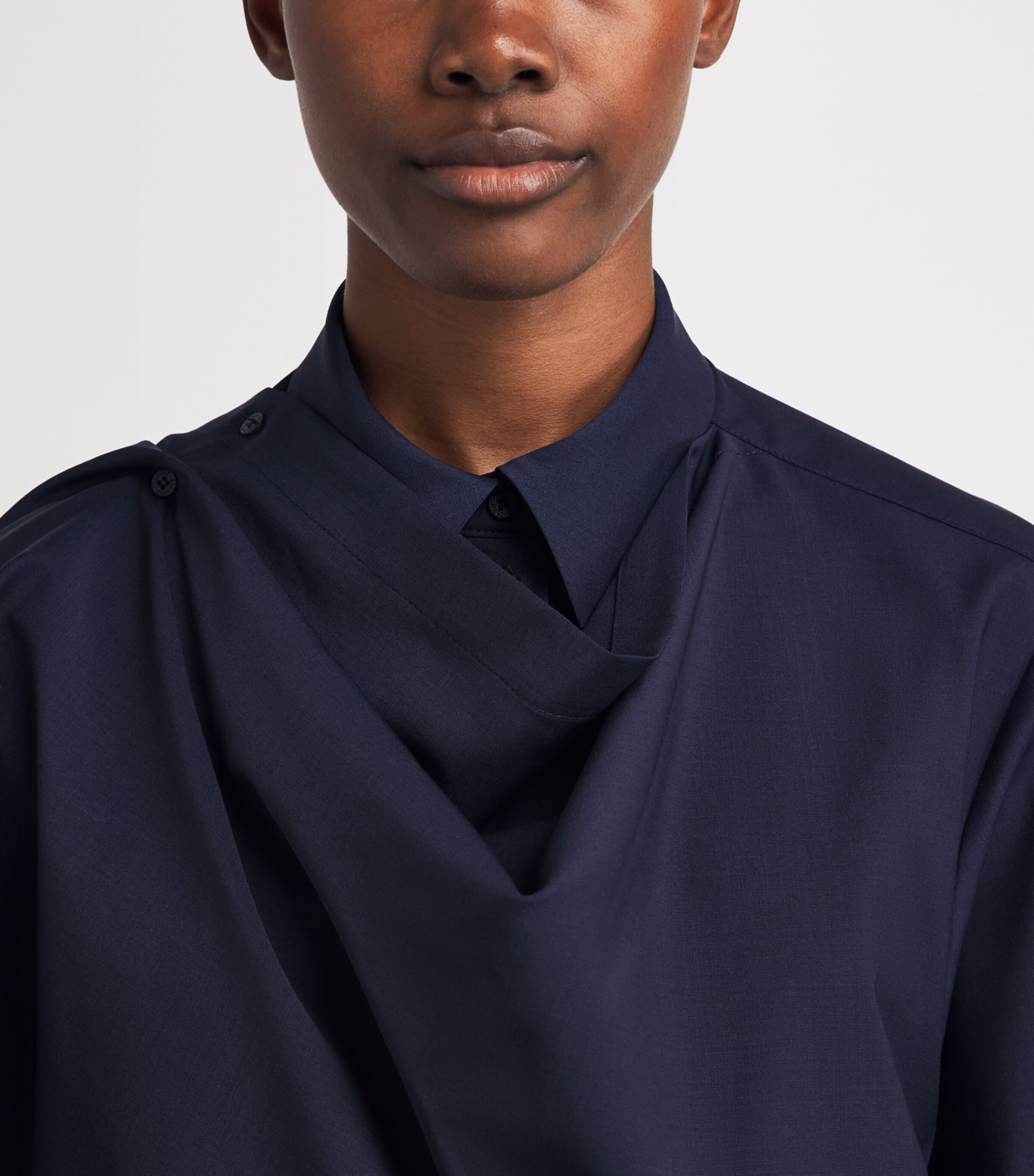 Claudie Pierlot Womens Wool-Blend Shawl Shirt Navy Image 3