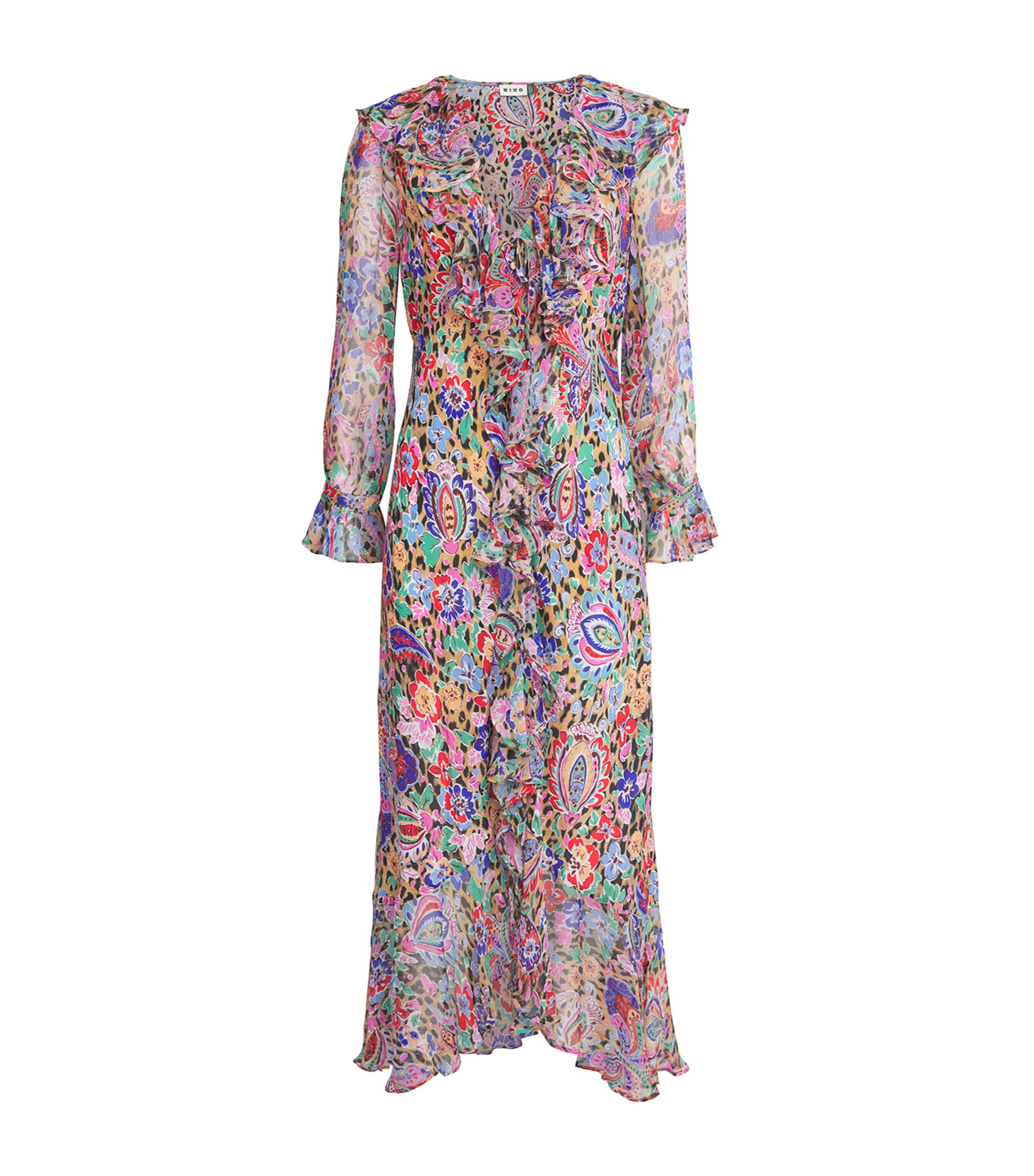 Rixo Womens Leopard-Floral Print Gracye Maxi Dress Cara Flrl Lprd Brwn Image 1