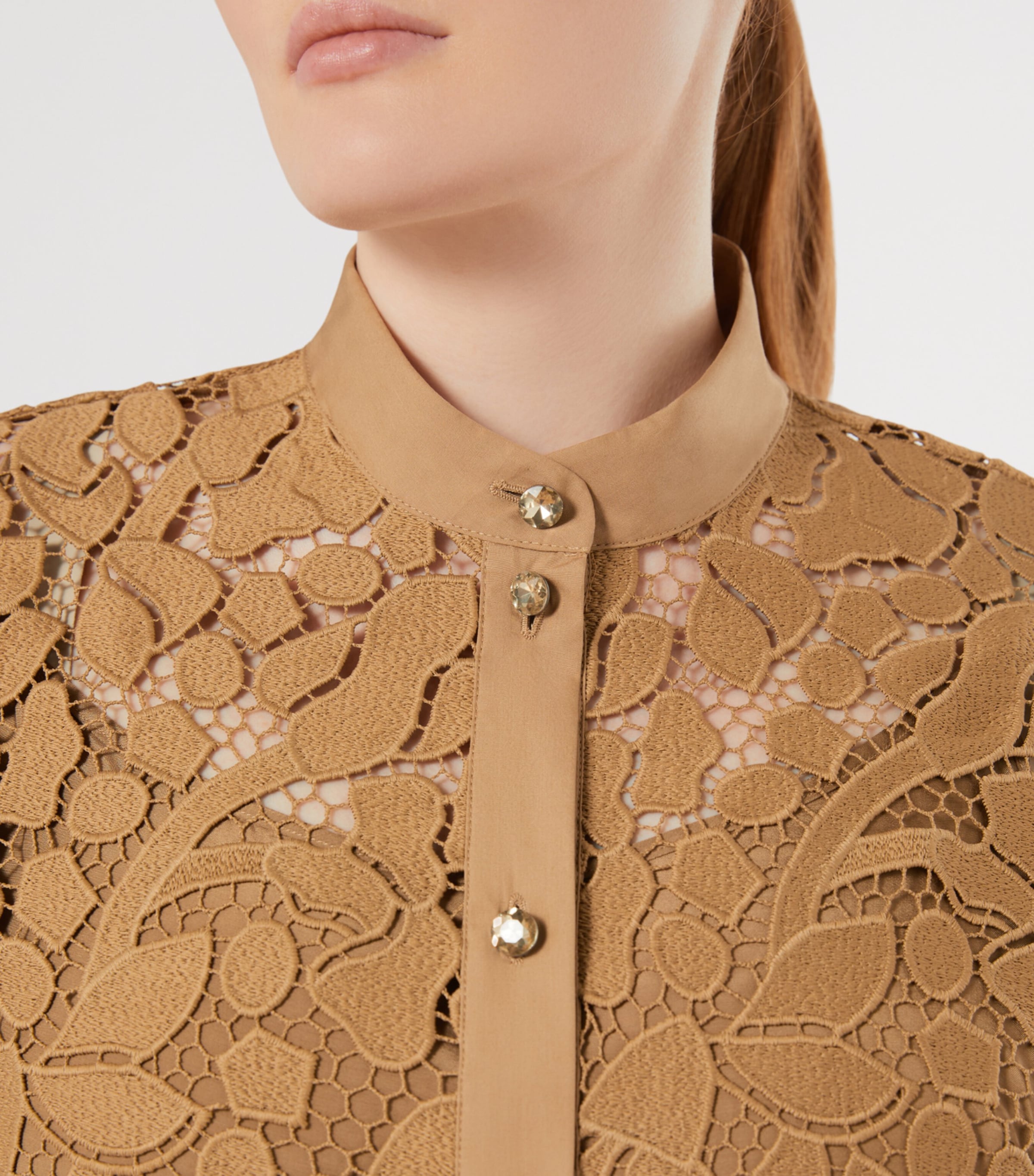 Marina Rinaldi Womens Macramé Lace Shirt Camel Image 5