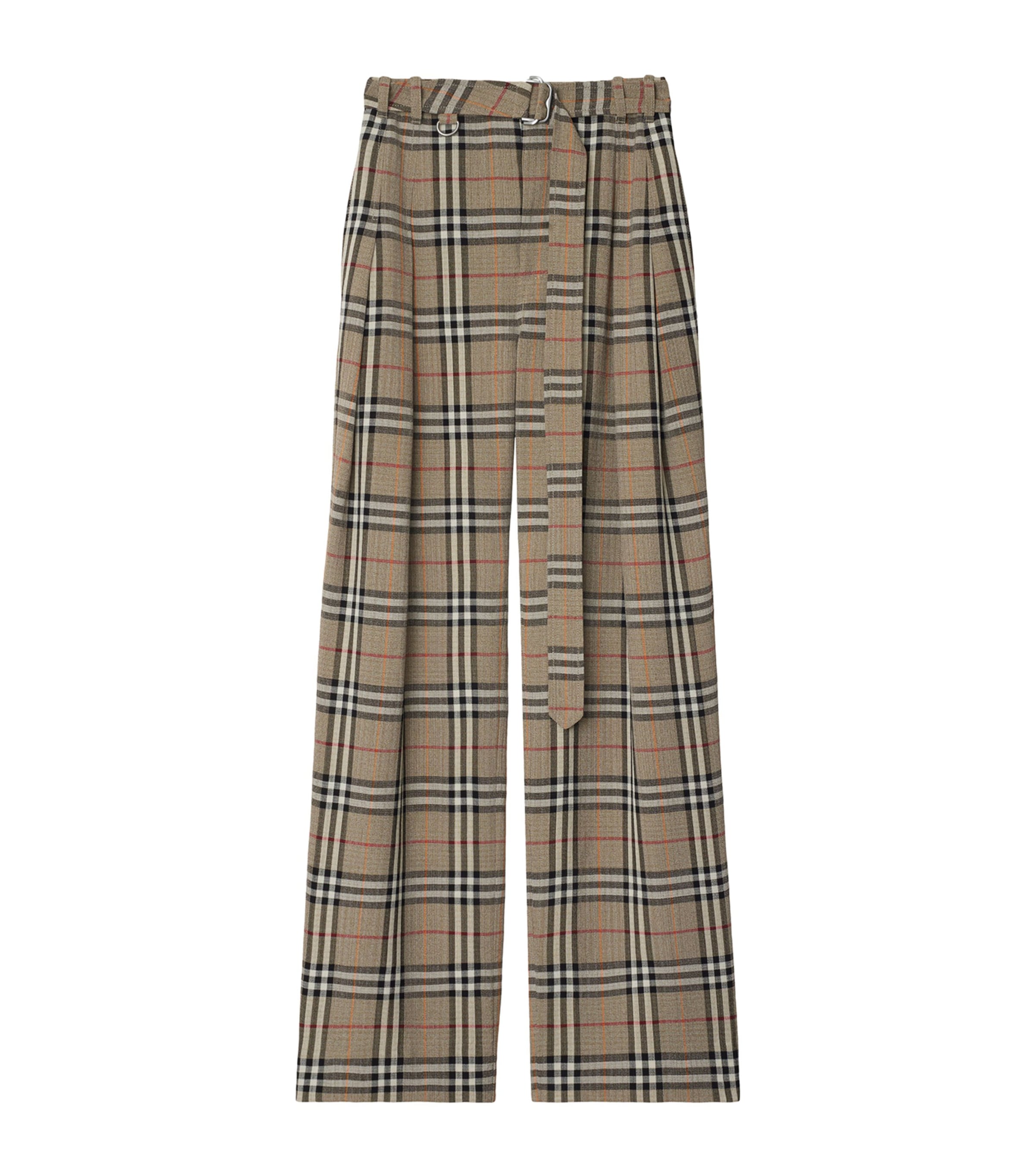Burberry Check Belted Wide-leg Trousers In Brown