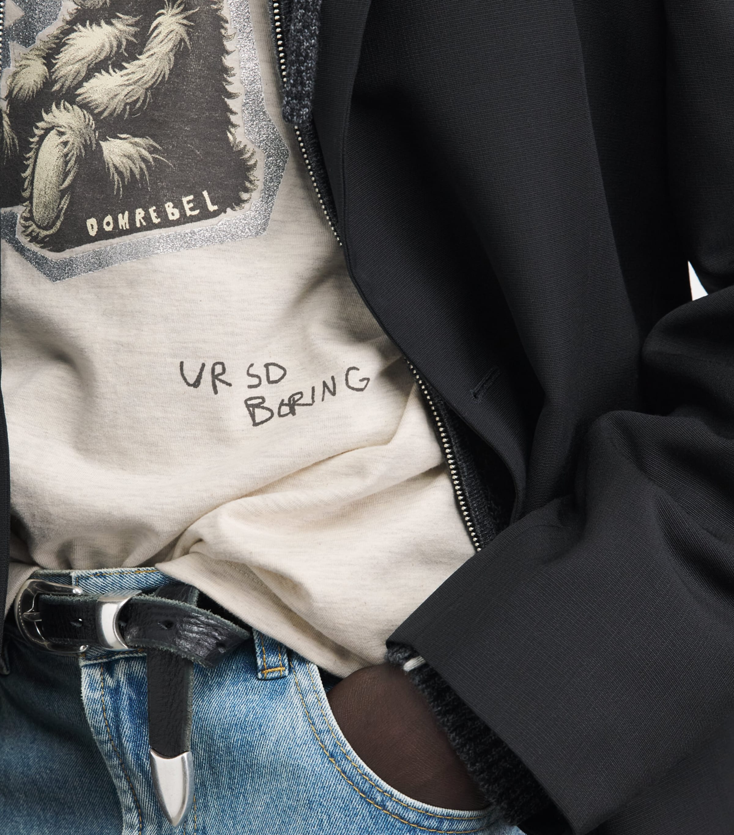 DOMREBEL Mens Cotton Sleeping Bear T-Shirt Greige Image 3