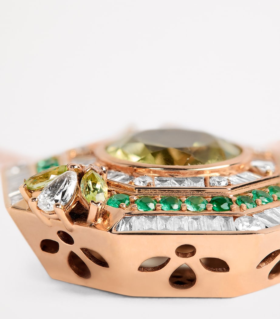 Yellow Gold, Diamond, Peridot and Emerald Honey Queen Bee Pendant ROSE GOLD Image 5