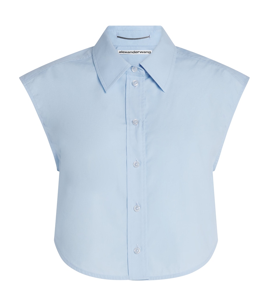 Cotton Necklace-Detail Cropped Shirt 459B OXFORD BLUE Image 1