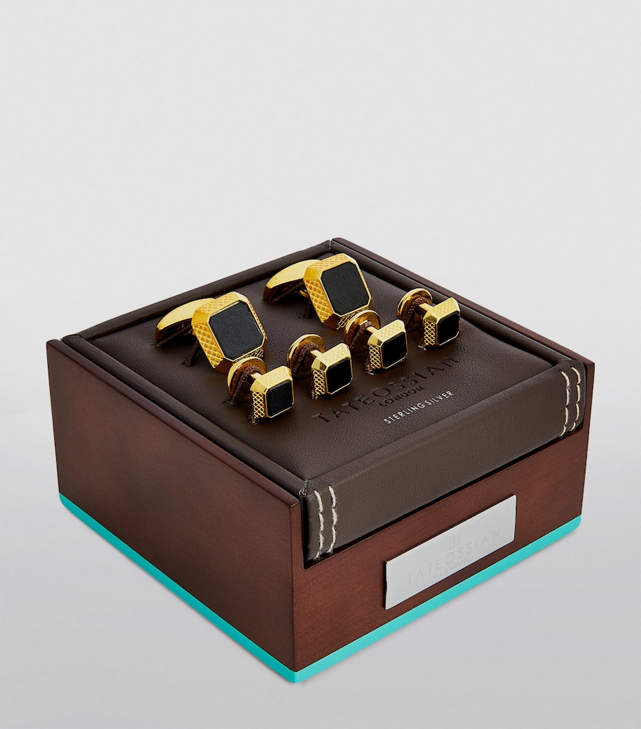 Gold-Plated and Onyx Cufflinks and Studs Set GOLD/ BLACK Image 2