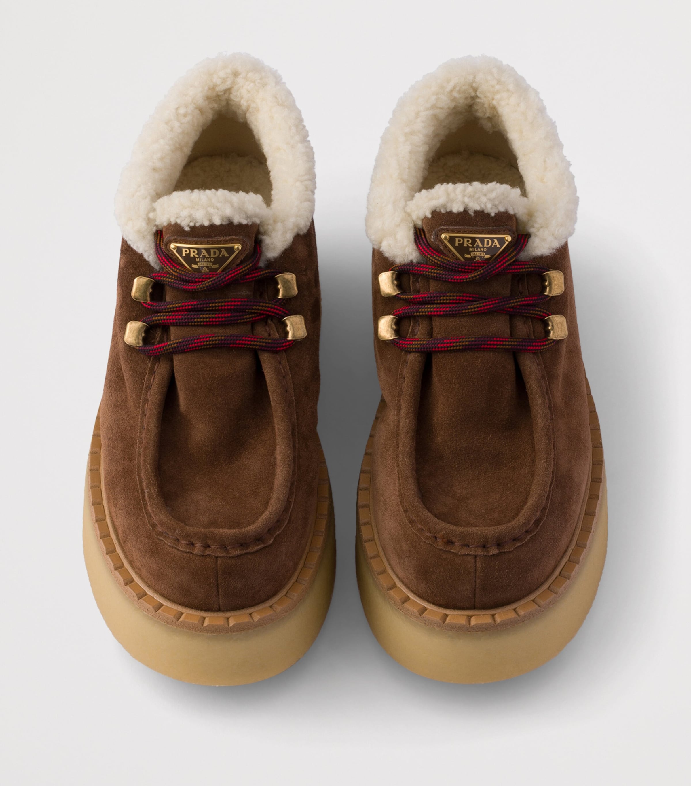 Prada Suede Shearling Chukka Ankle Boots Brown Image 3