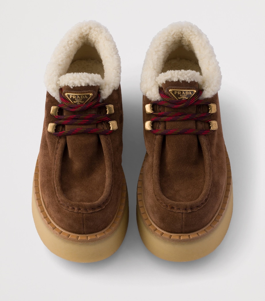 Prada Suede Shearling Chukka Ankle Boots Brown Image 3