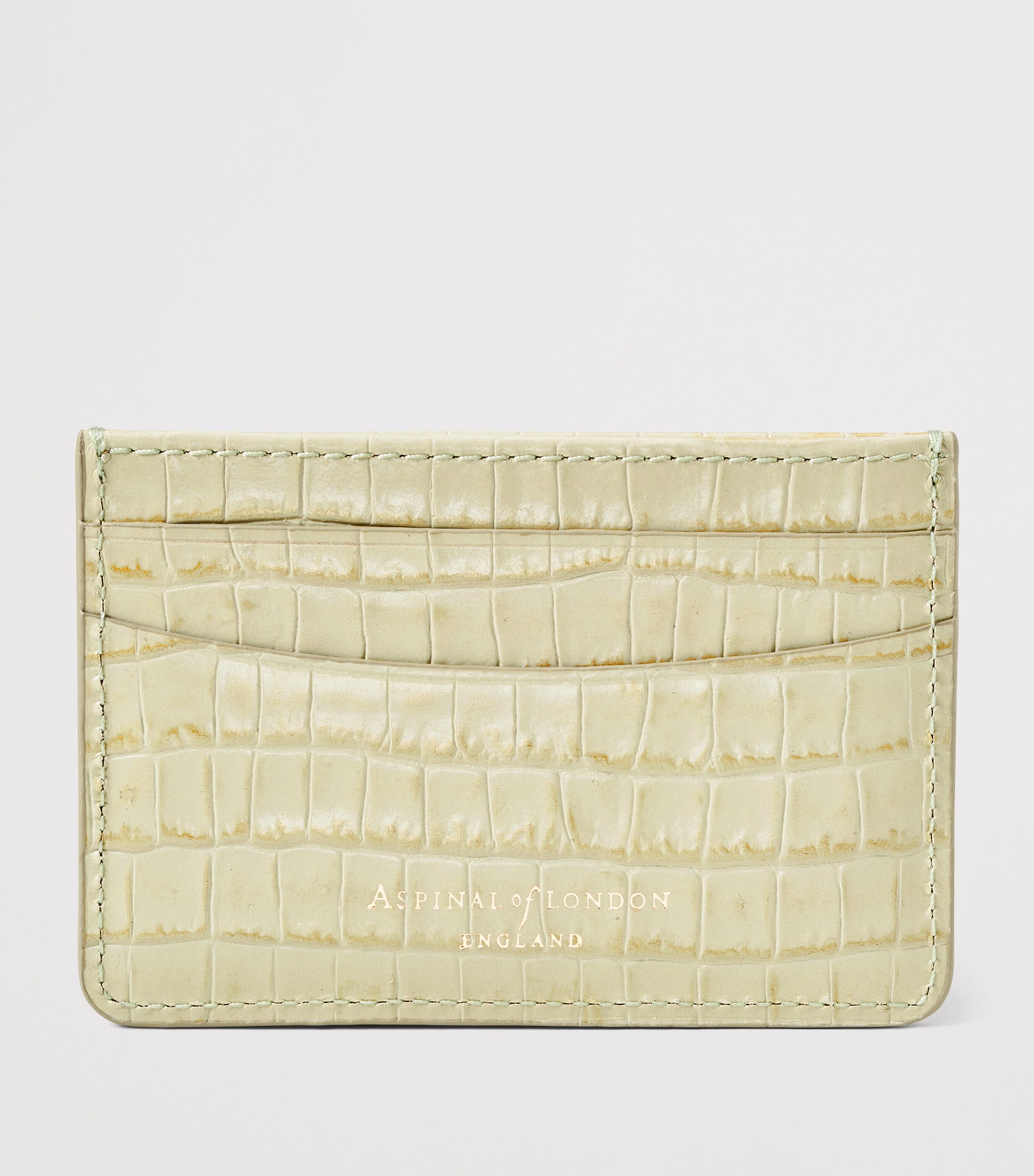 Aspinal Of London Croc-Embossed Slim Card Holder Pistachio Image 2