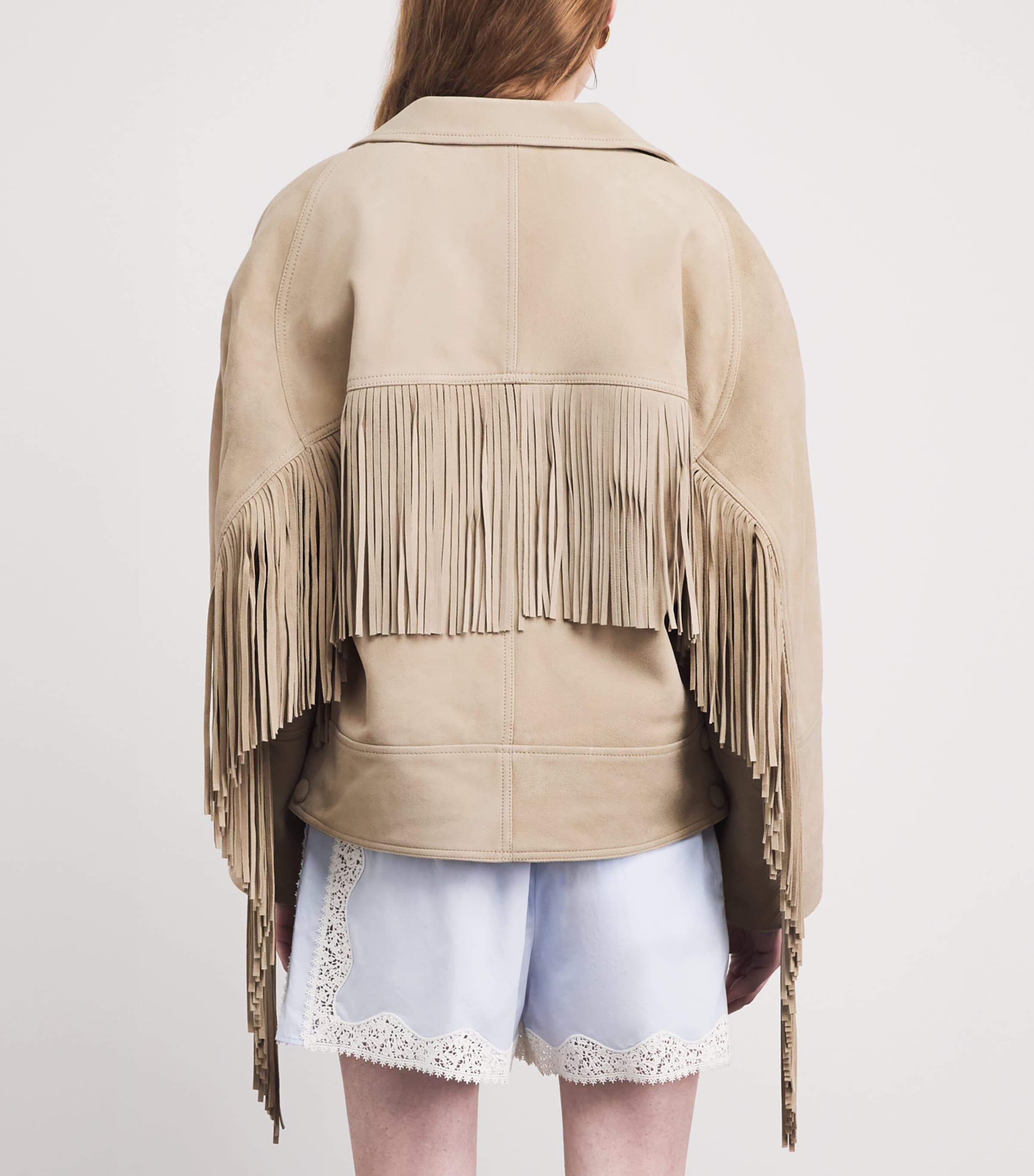 Sandro Paris Womens Suede Fringed Jacket Beige Image 5