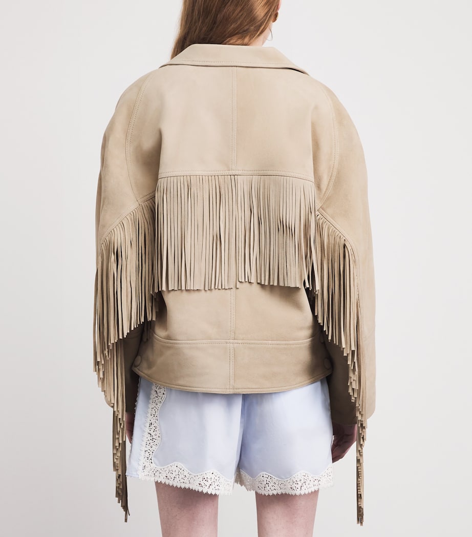 Sandro Paris Womens Suede Fringed Jacket Beige Image 5