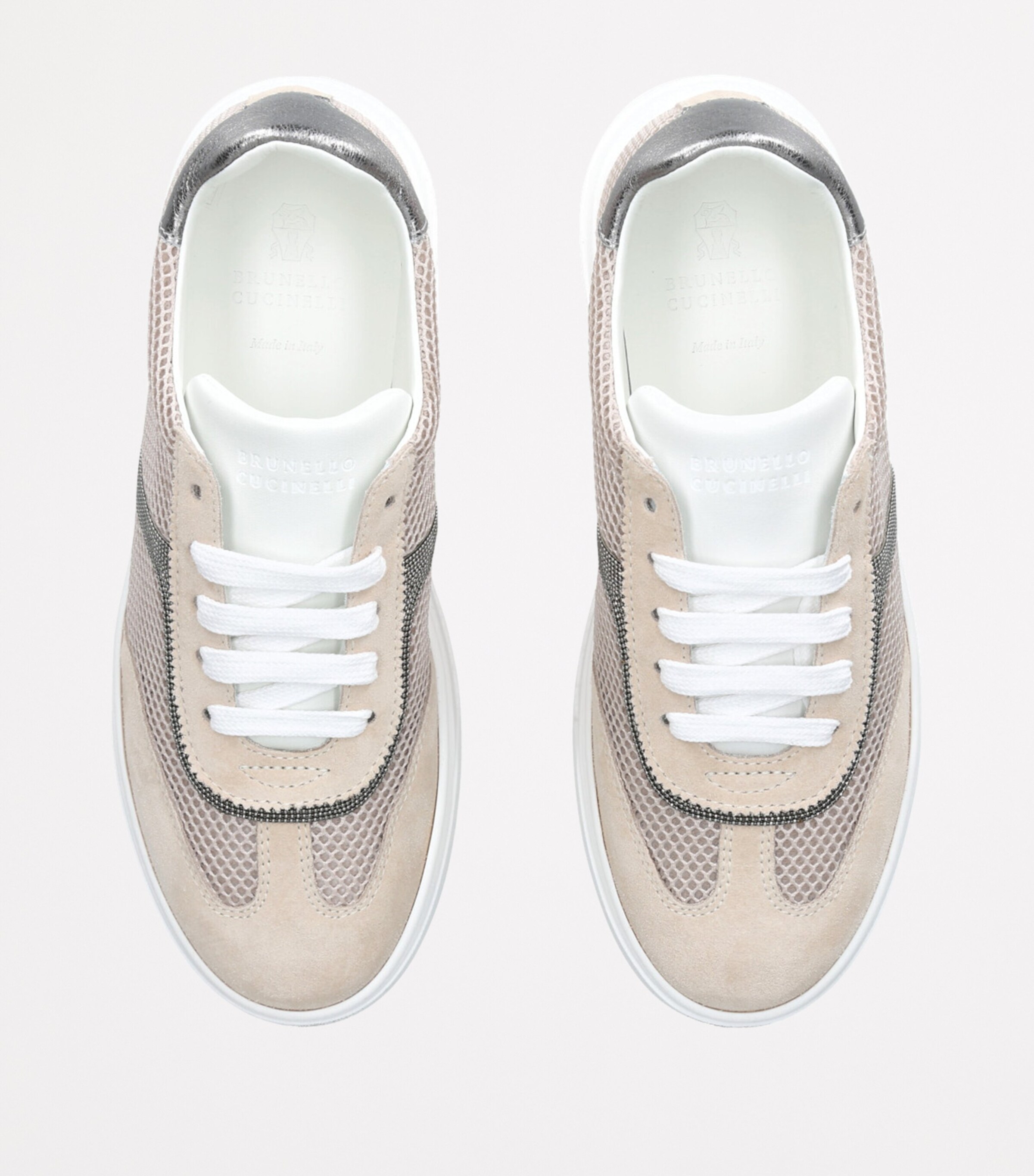 Brunello Cucinelli Kids Mesh-Suede Monili-Detail Sneakers Taupe Image 4