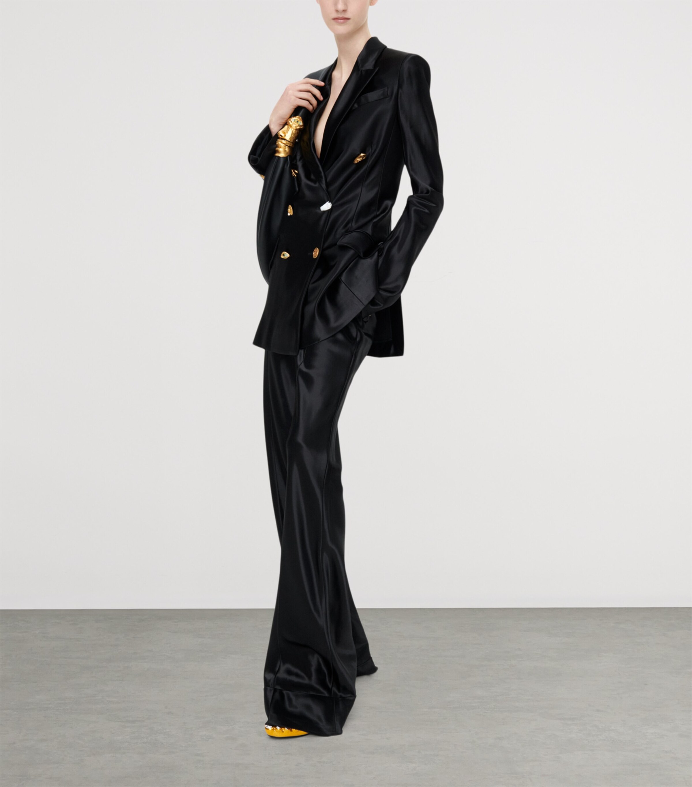 Schiaparelli Womens Satin Bias-Cut Trousers Black Image 2