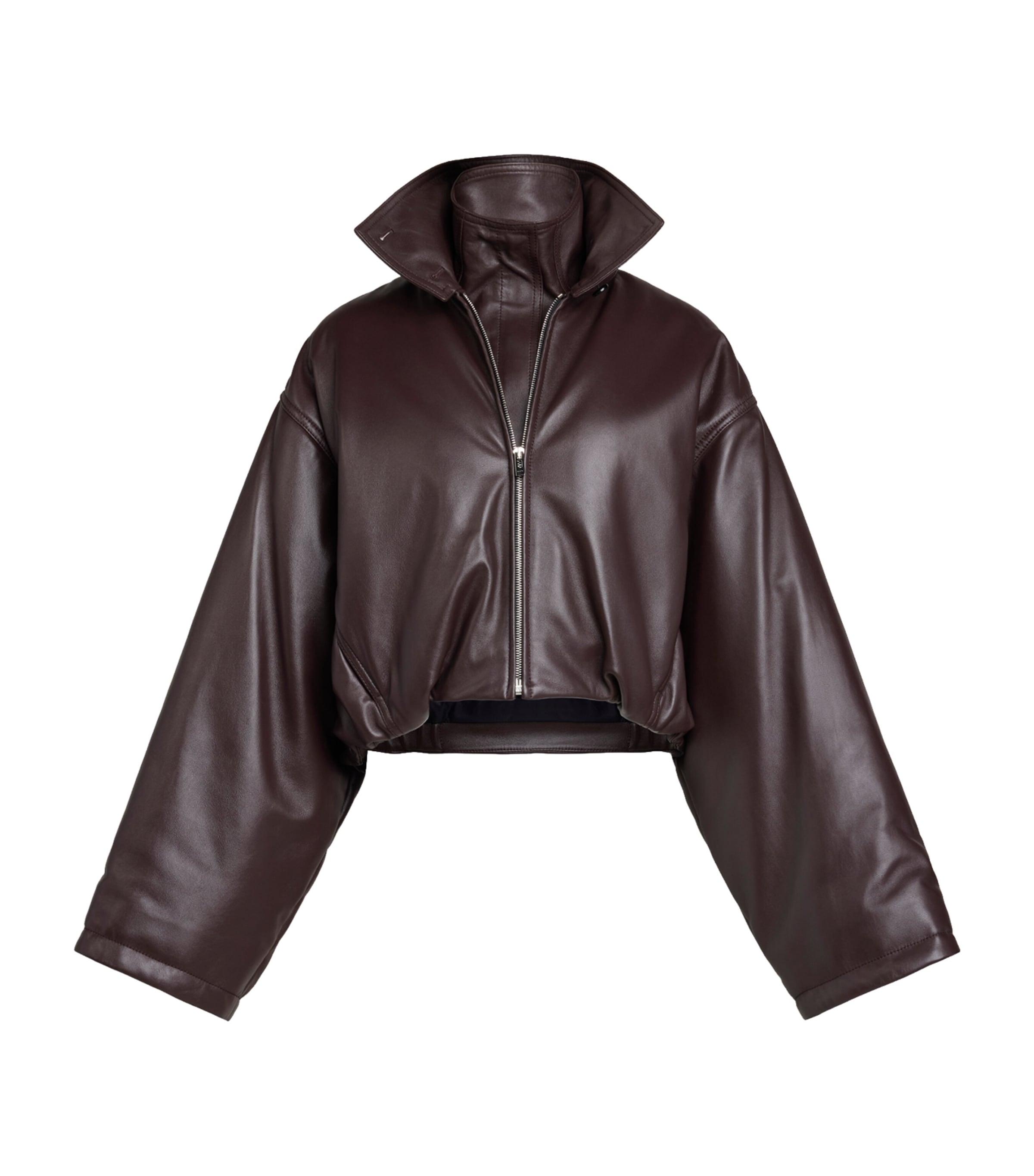 Alaïa Womens Leather Bomber Jacket Acajou Image 1
