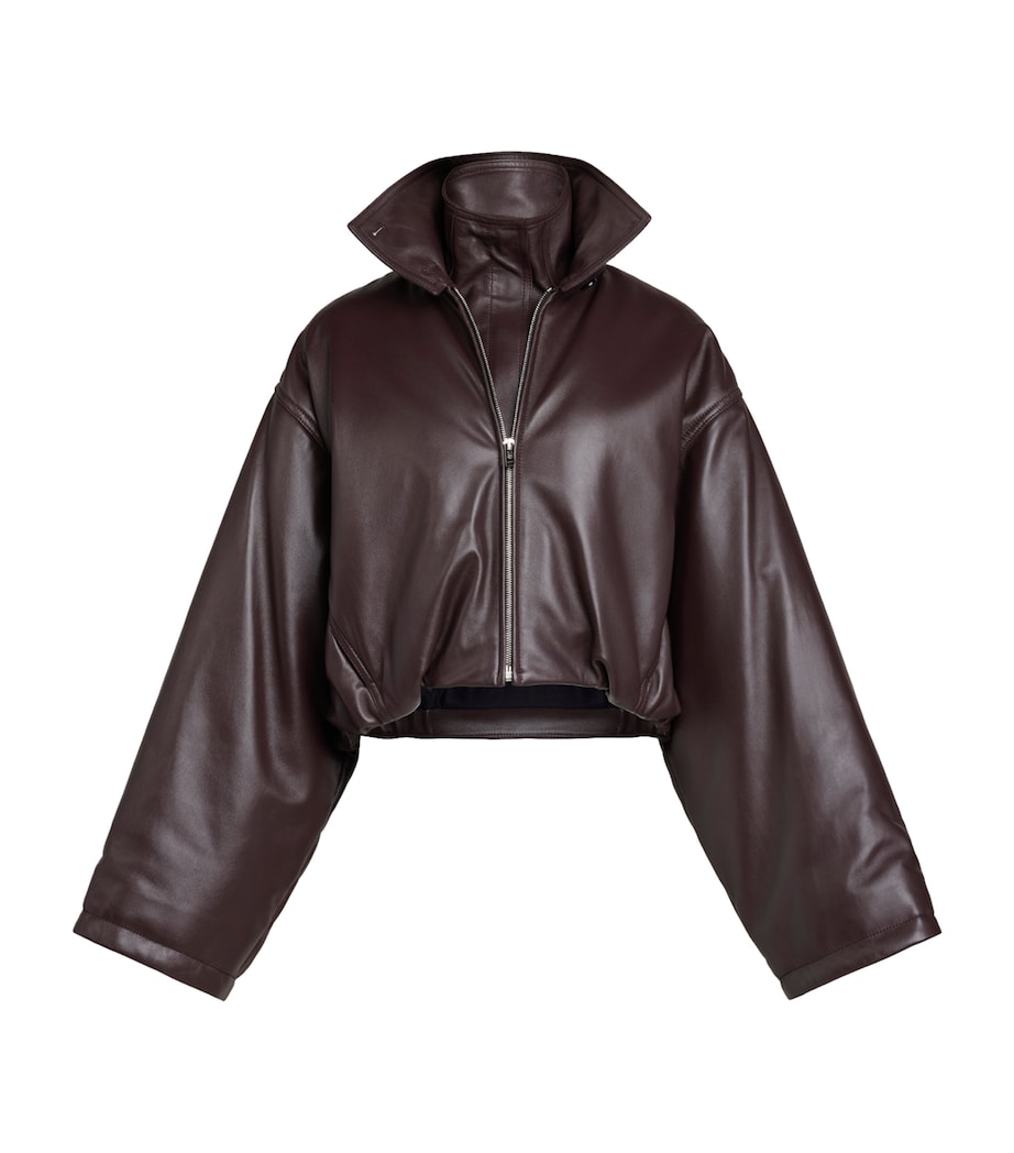 Alaïa Womens Leather Bomber Jacket Acajou Image 1