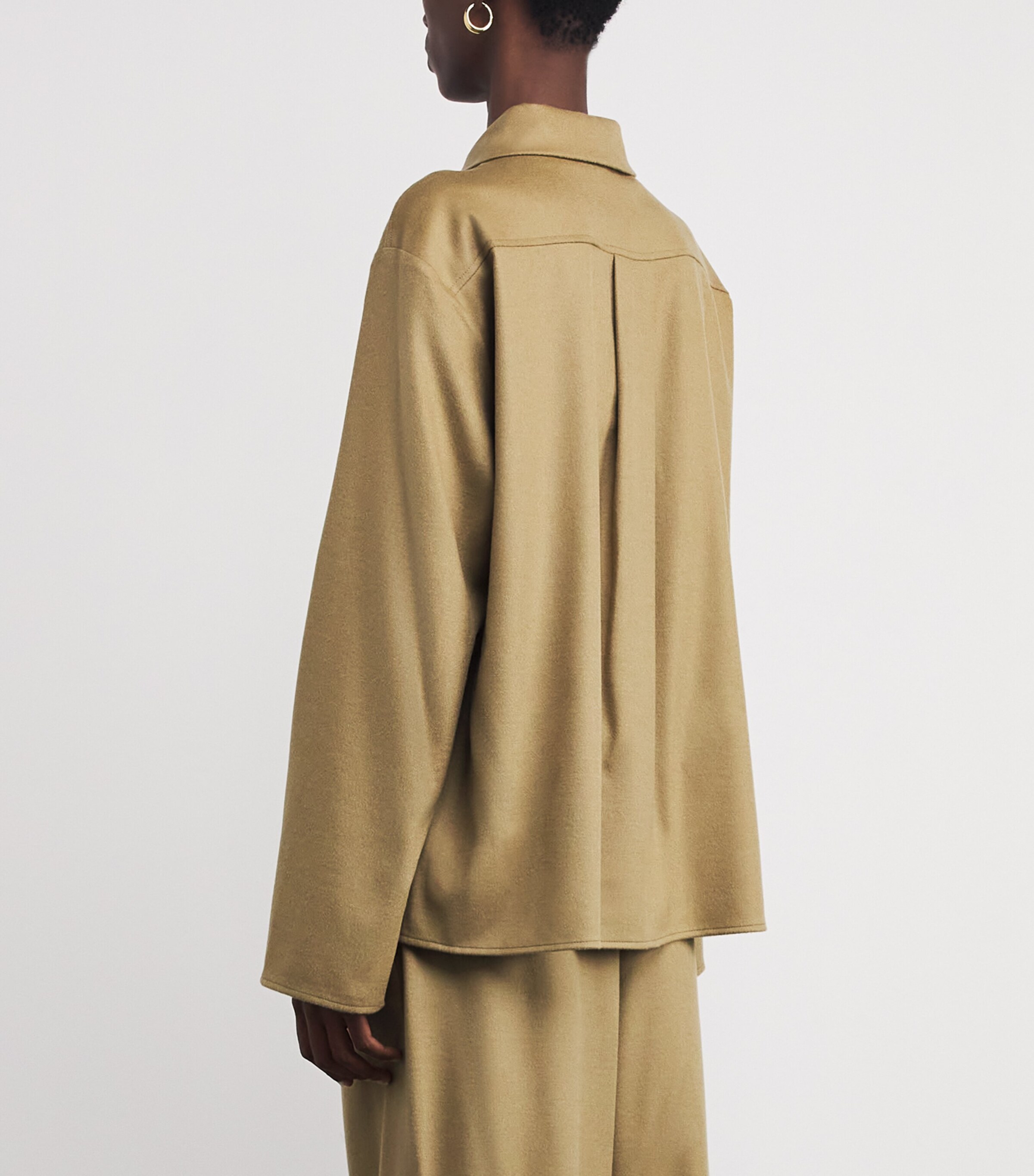 Soft Goat Womens Wool-Silk-Cashmere Woven Shirt Khaki Image 4