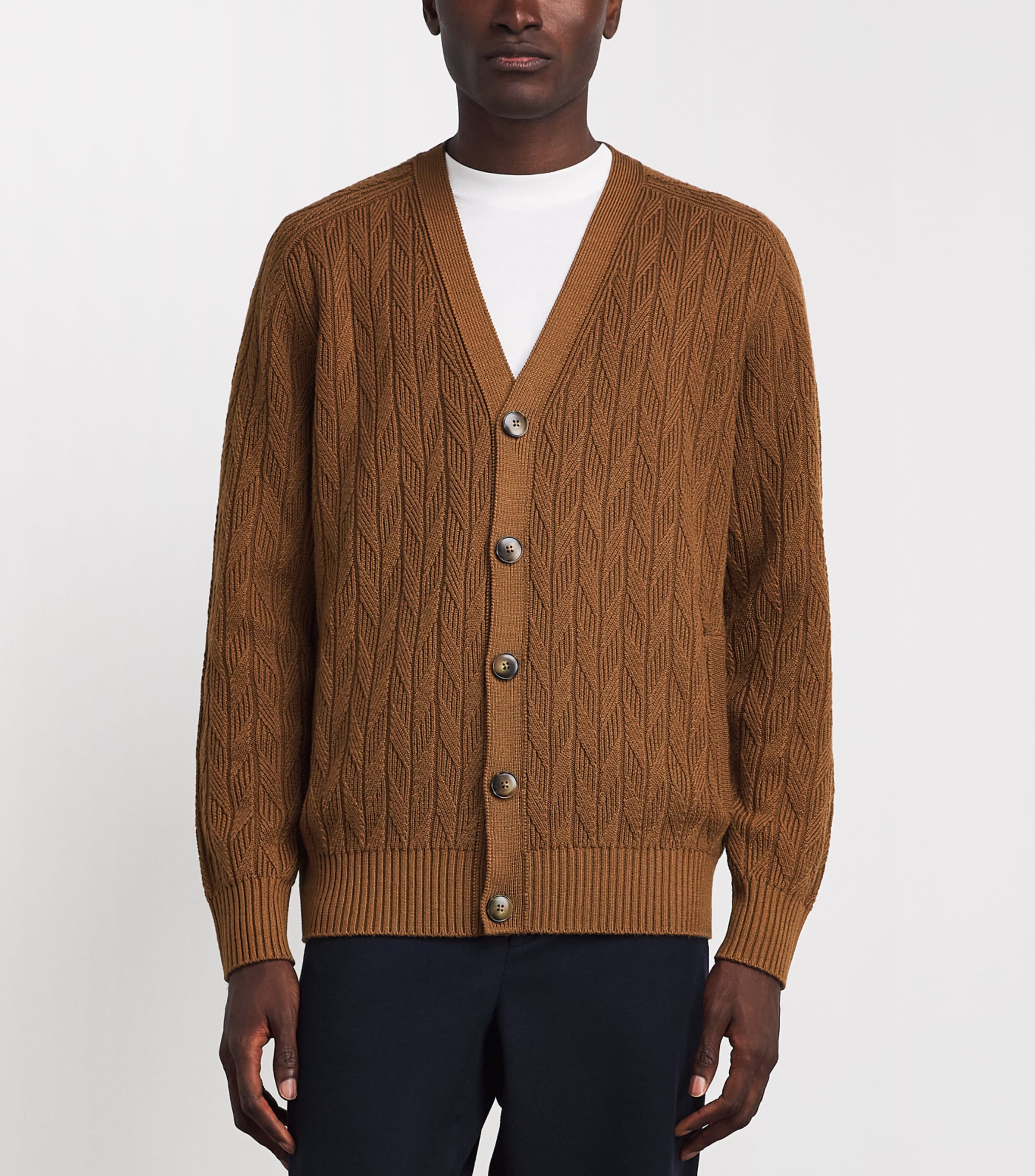 Canali Mens CAN CARDI BD HBONE CABLE. Brown Image 4