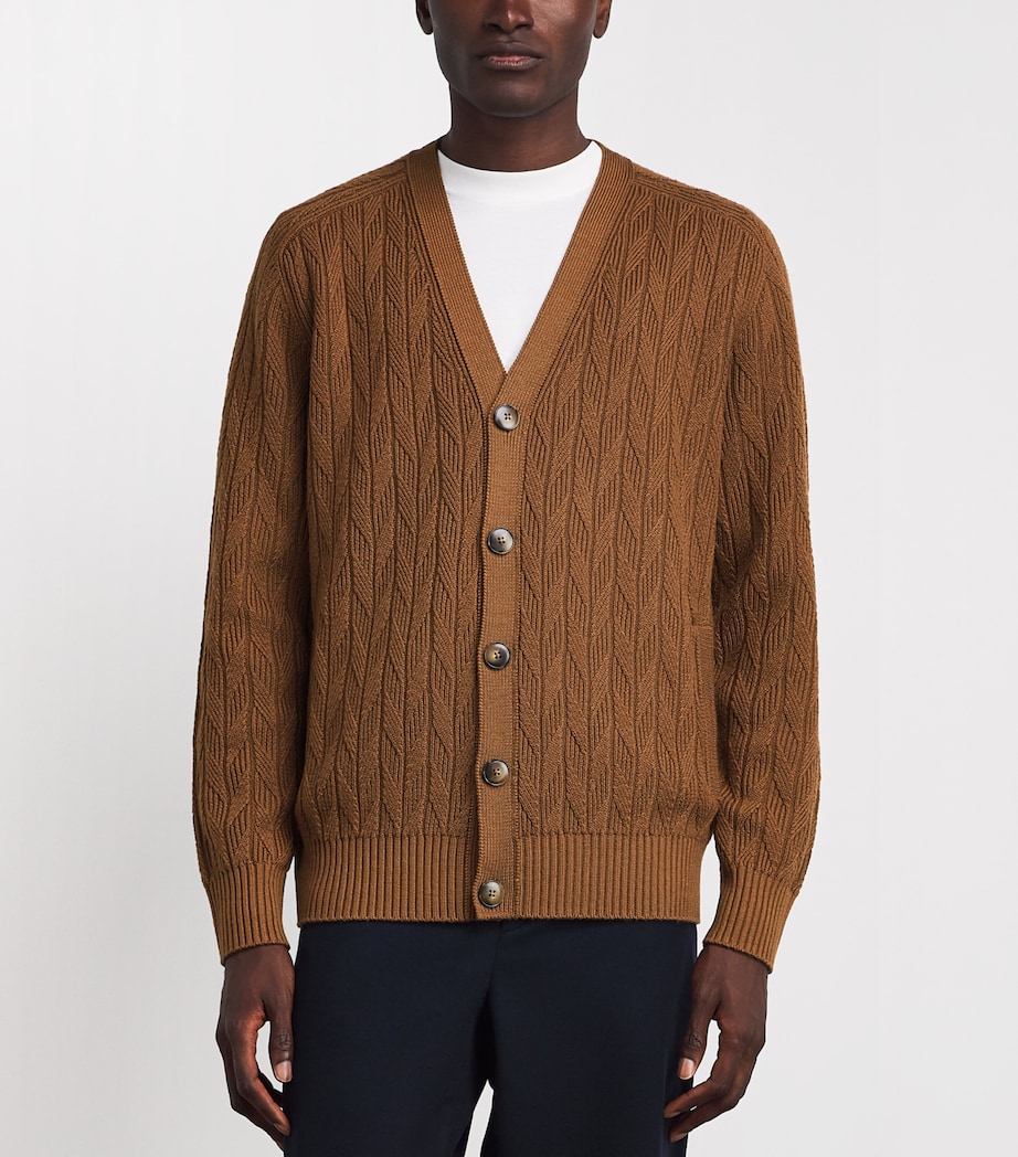 Canali Mens CAN CARDI BD HBONE CABLE. Brown Image 4
