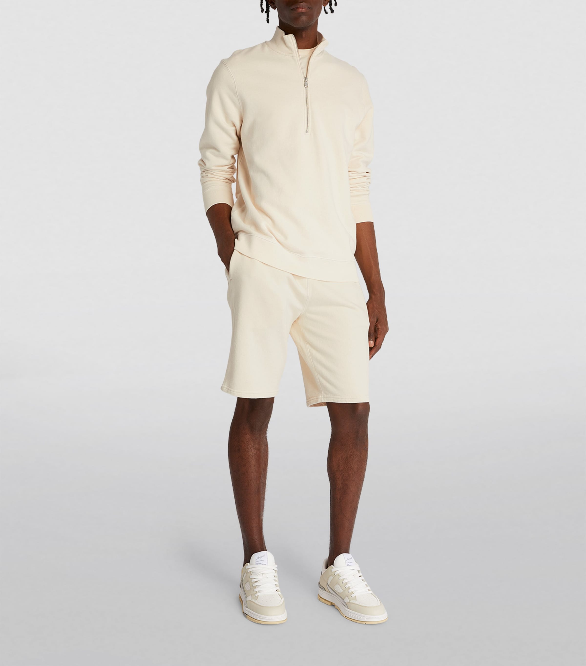 Sunspel Mens Cotton-Blend Half-Zip Sweatshirt Nuab/undyed Image 2