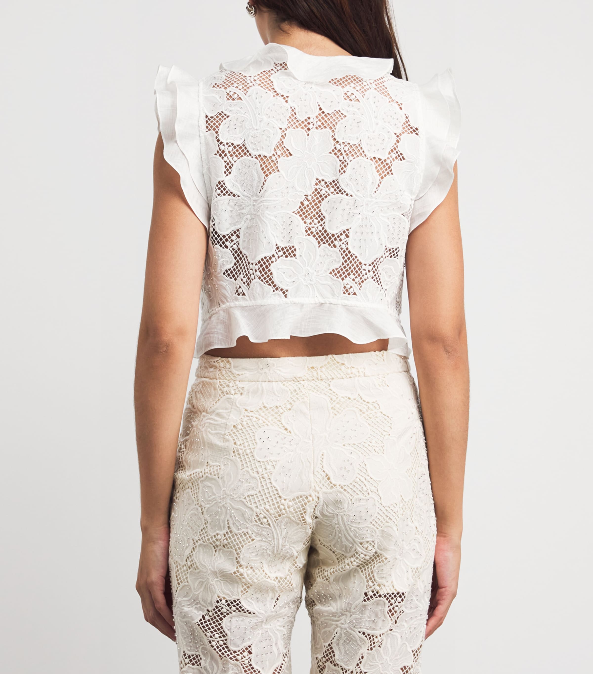 Sandro Paris Womens Guipure Lace Crop Top White Image 5