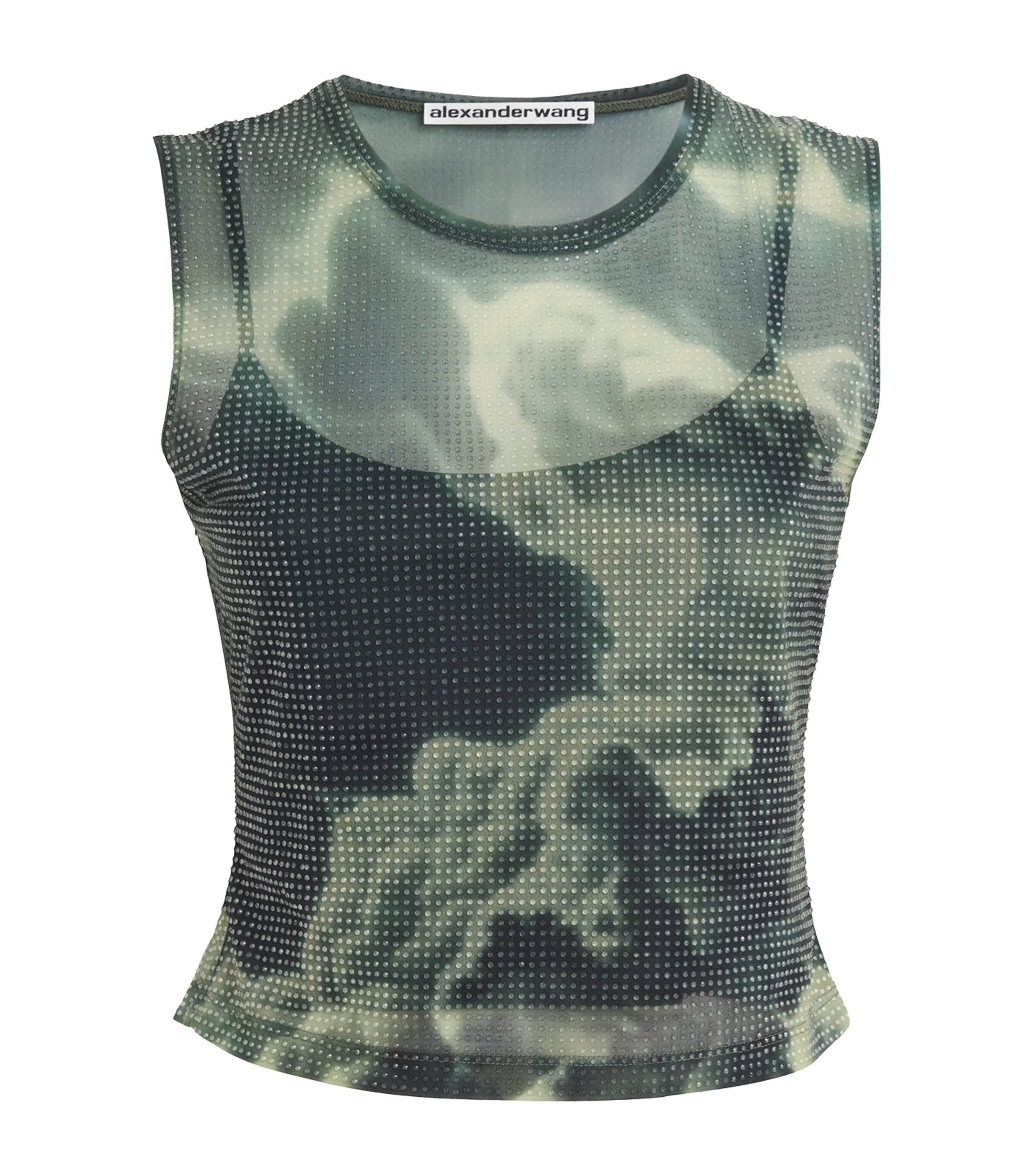 Alexander Wang Hotfix Crystal Cropped Tank Top In Black