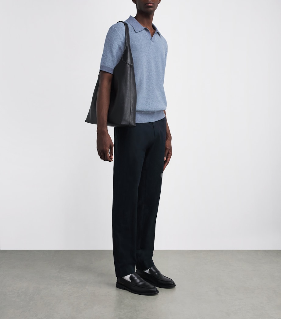 Cotton-Cashmere Johnny-Collar Polo Shirt RIPPLE/RAIN-454LRC Image 2